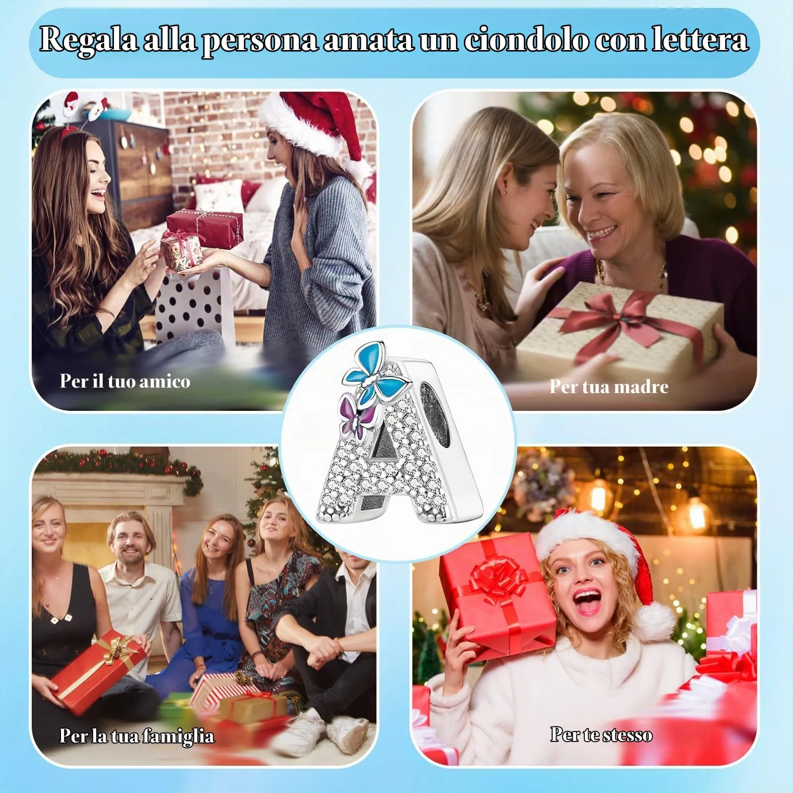 Jokmeo Charm Lettera A in Argento Sterling 925 con Motivo a Farfalla - immagine 7