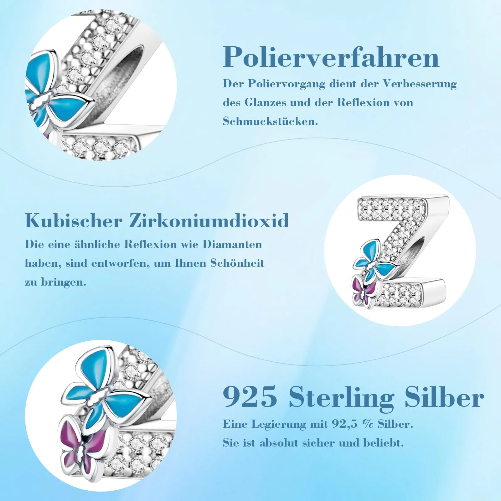 Jokmeo Charm Lettera Z in Argento Sterling 925 con Motivo a Farfalla - immagine 6