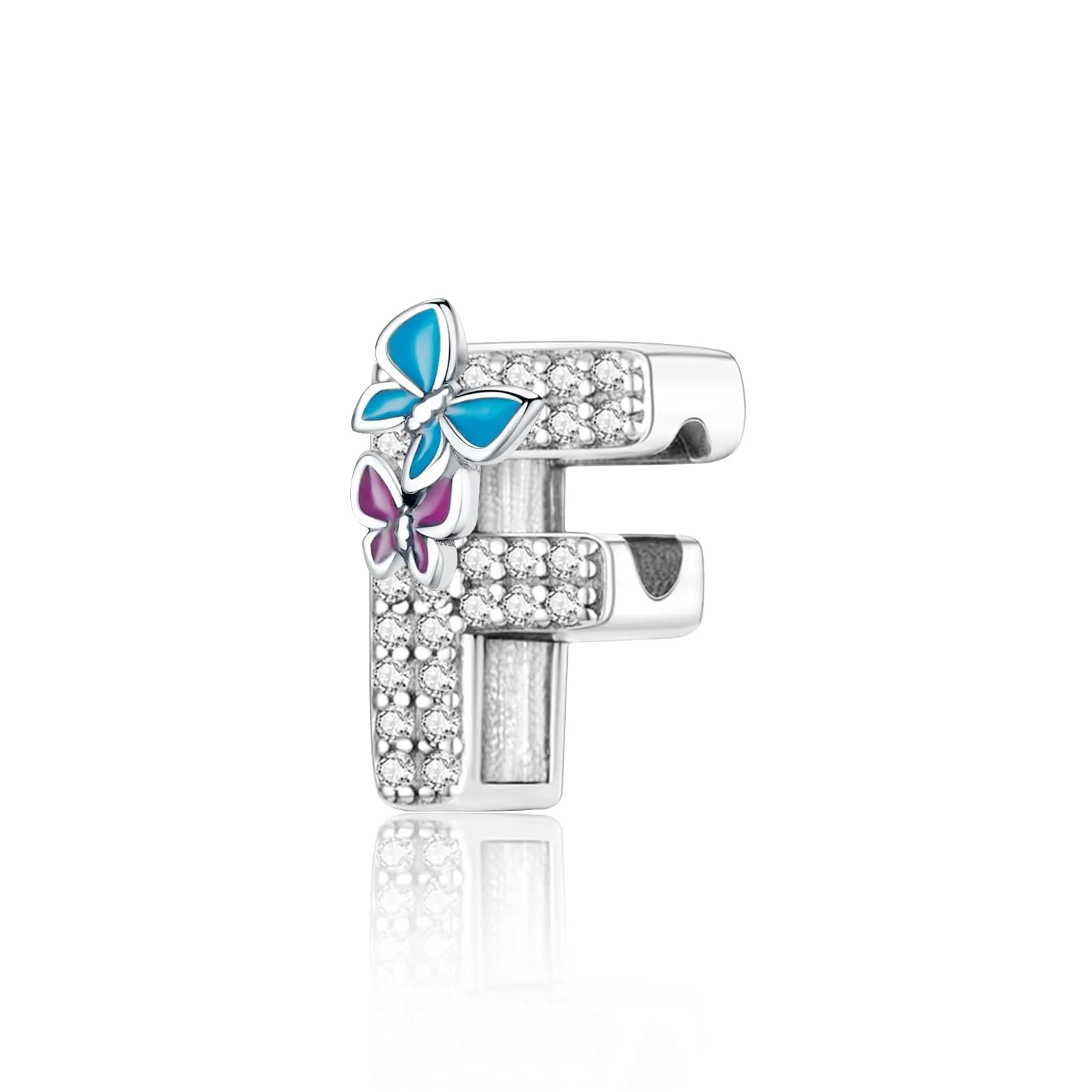 Jokmeo Charm a lettera F in argento sterling 925 con motivo a farfalla - immagine 1