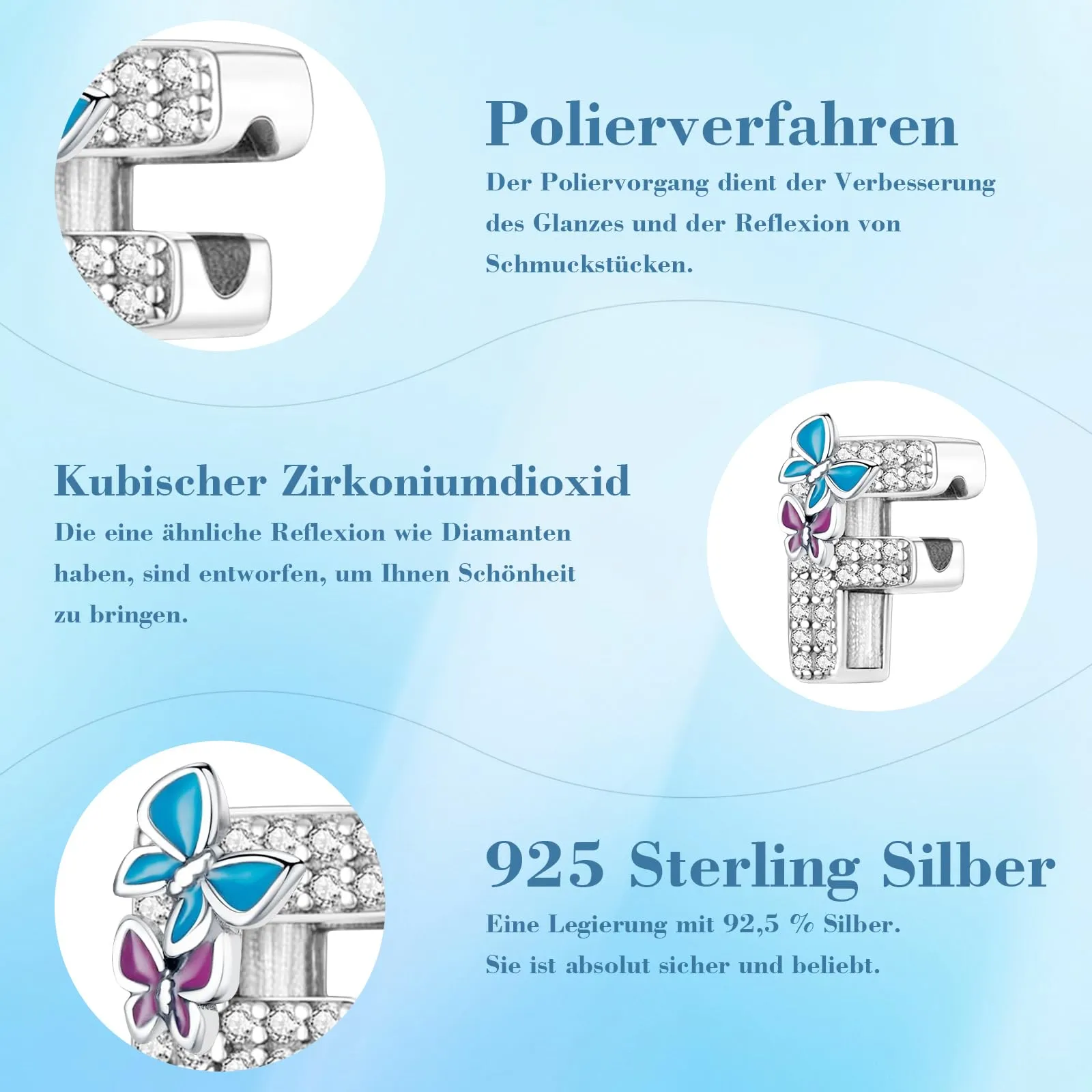 Jokmeo Charm a lettera F in argento sterling 925 con motivo a farfalla - immagine 6