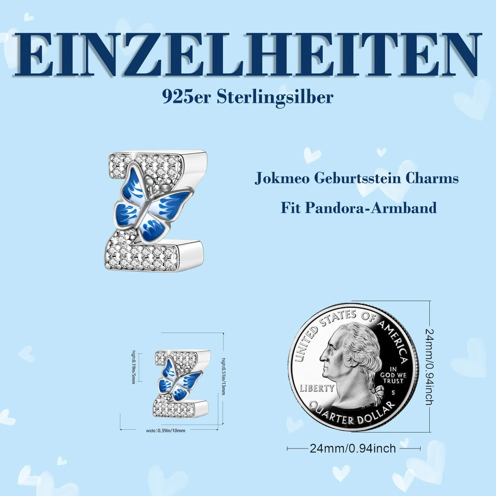 Jokmeo Charm Lettera Z in Argento Sterling 925 con Motivo a Farfalla - immagine 6