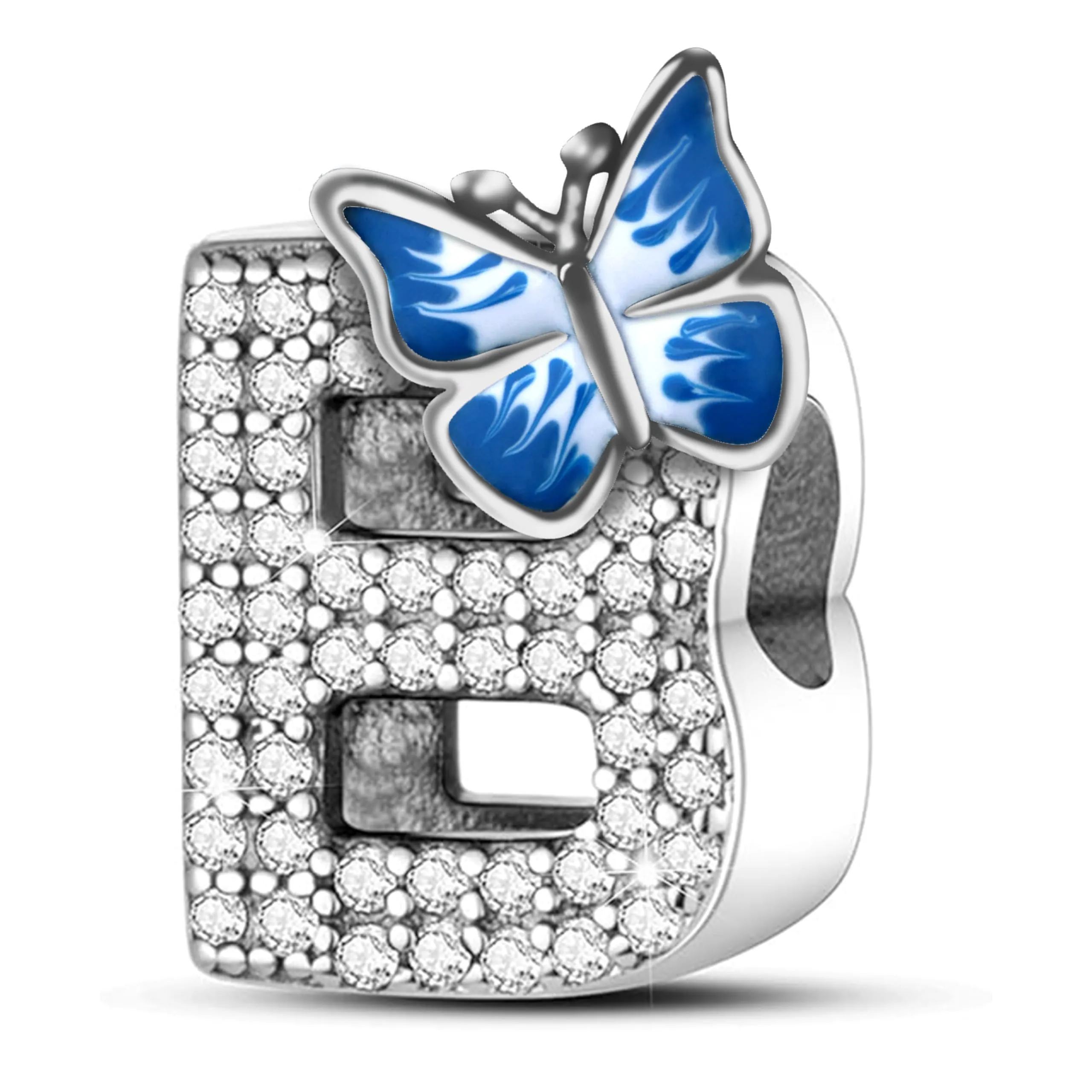 Jokmeo Charm lettera B in argento sterling 925 con motivo a farfalla - immagine 1
