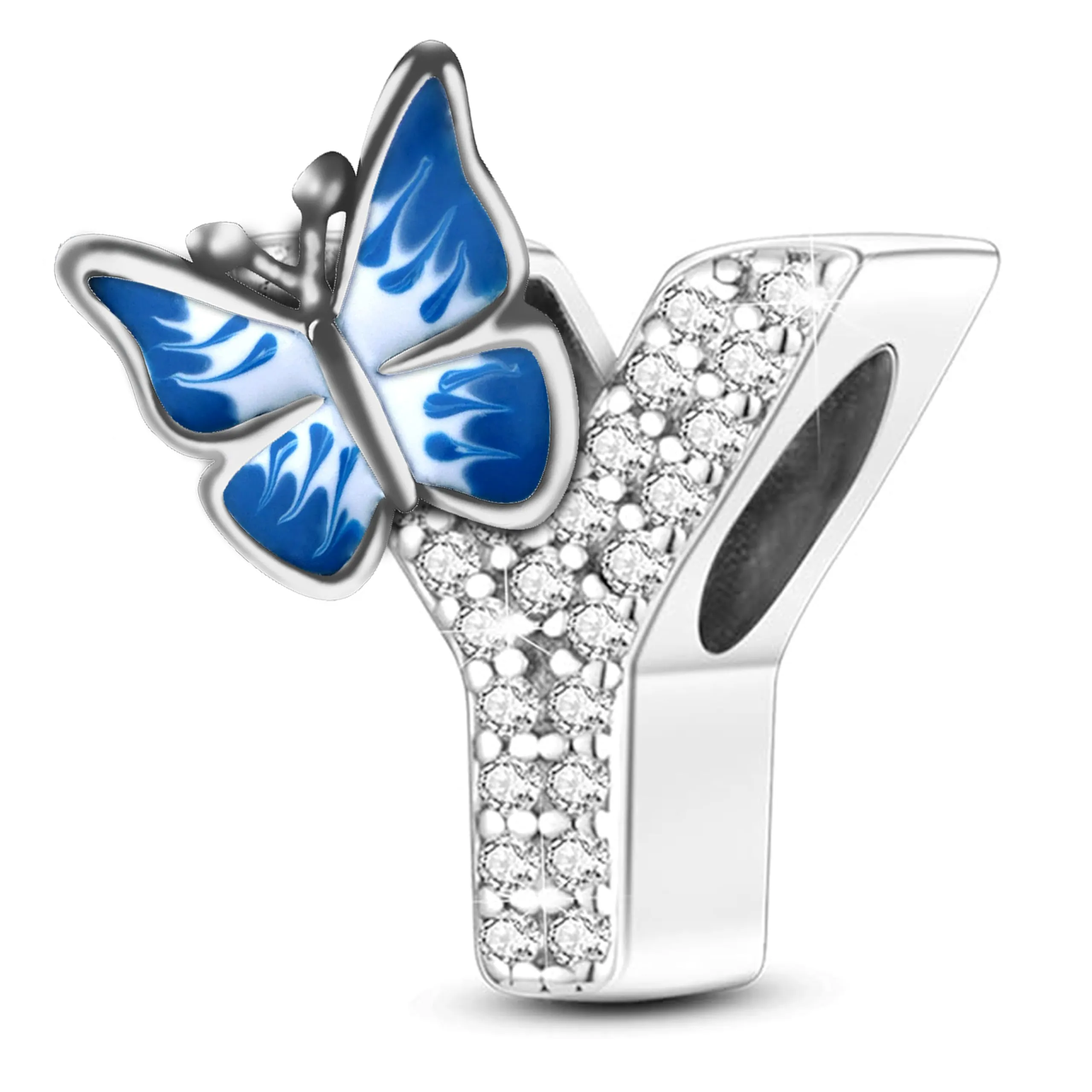 Jokmeo Charm Lettera Y in Argento Sterling 925 con Motivo a Farfalla - immagine 1