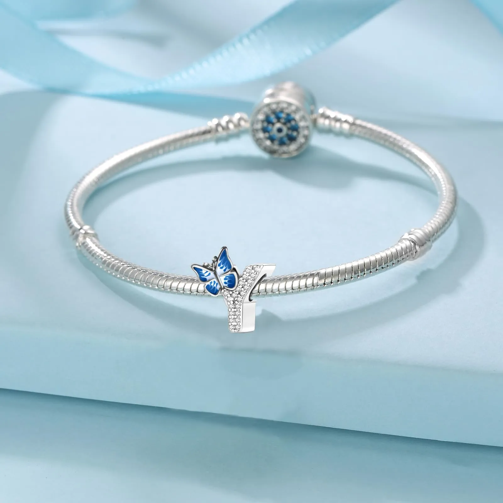 Jokmeo Charm Lettera Y in Argento Sterling 925 con Motivo a Farfalla - immagine 4