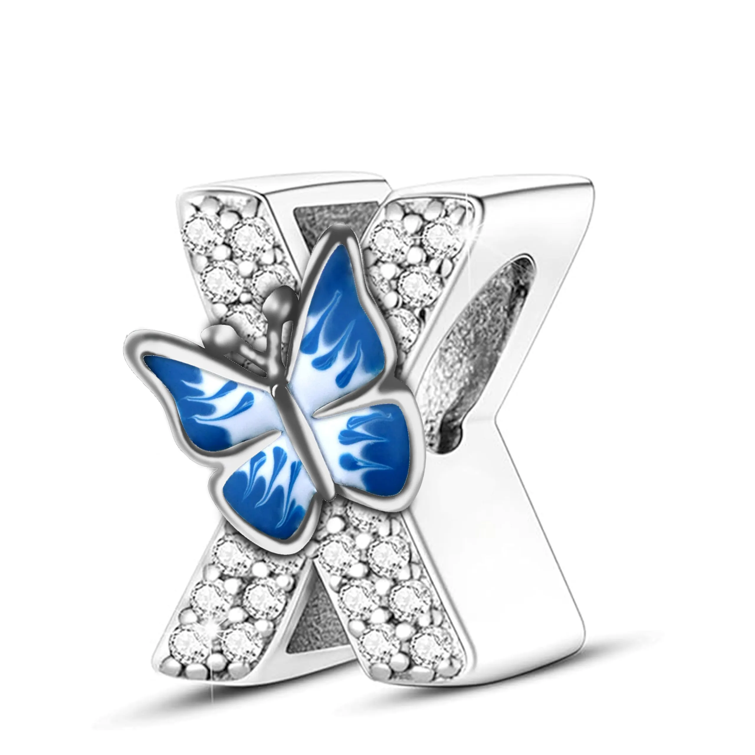 Jokmeo Charm Lettera X in Argento Sterling 925 con Motivo a Farfalla - immagine 1