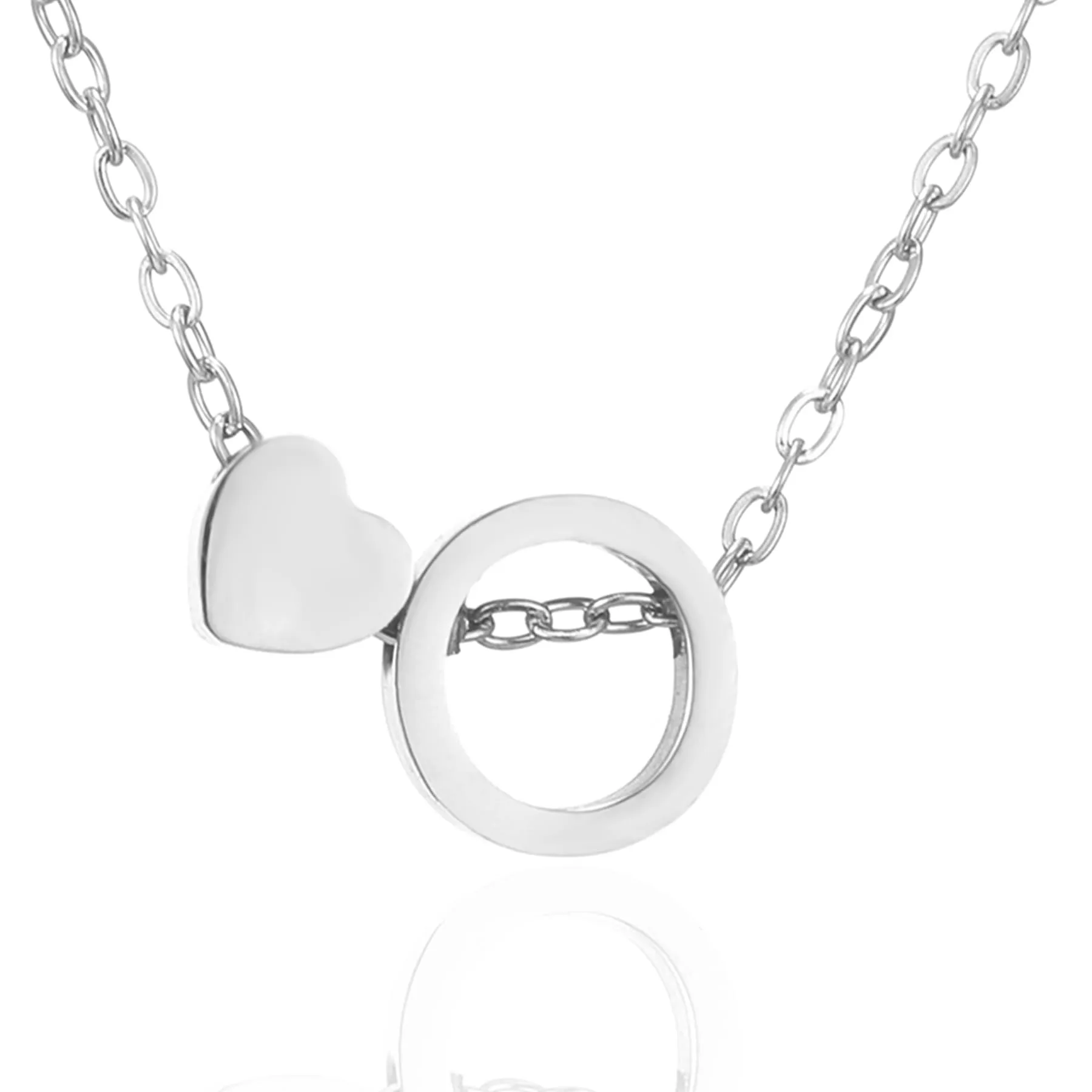 AFSTALR Collana con Iniziale Lettera O e Cuore in Acciaio Inossidabile Argento, 45+5cm - immagine 1