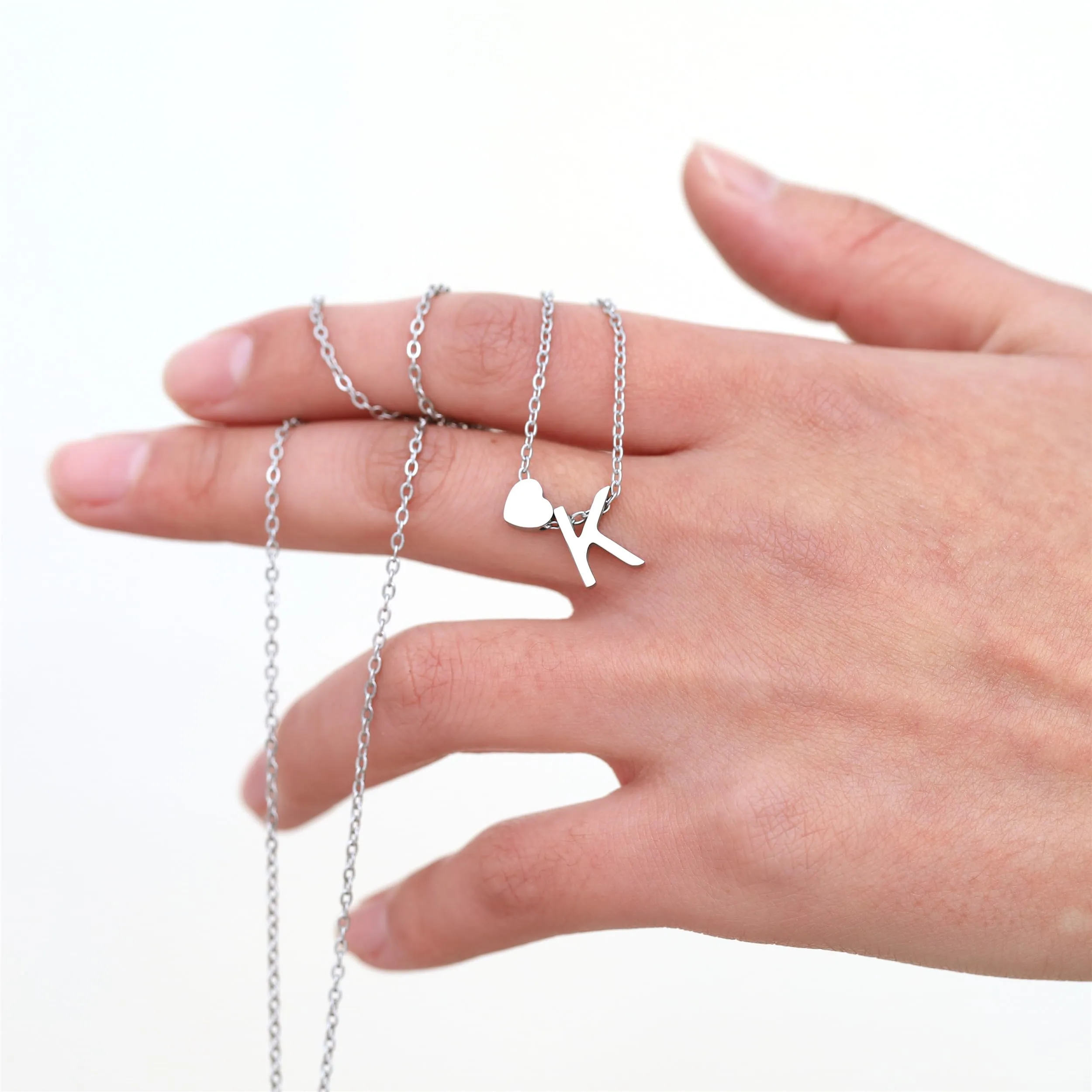 AFSTALR Collana con Iniziale Lettera O e Cuore in Acciaio Inossidabile Argento, 45+5cm - immagine 5