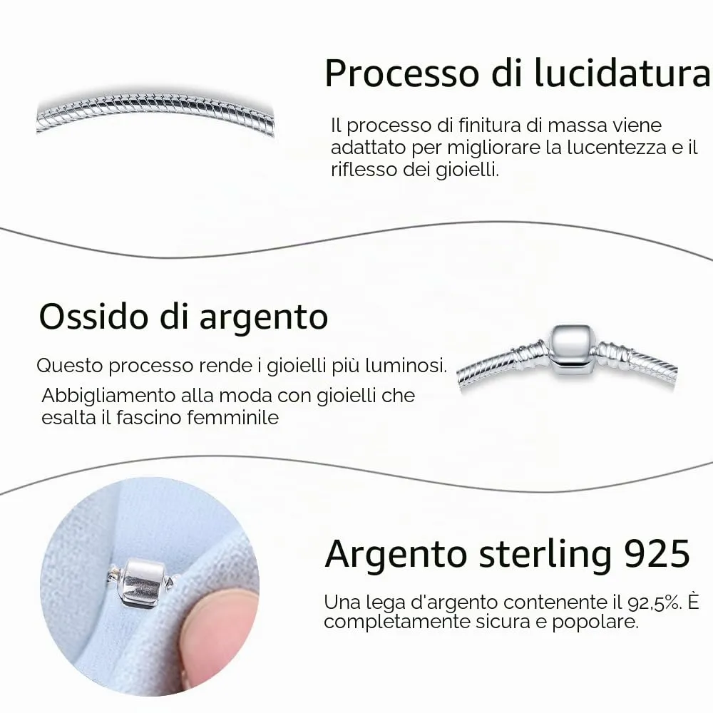 HappyStar Bracciale Donna Bead Charm in Argento Sterling 925, Maglia Snake, 18cm - immagine 2