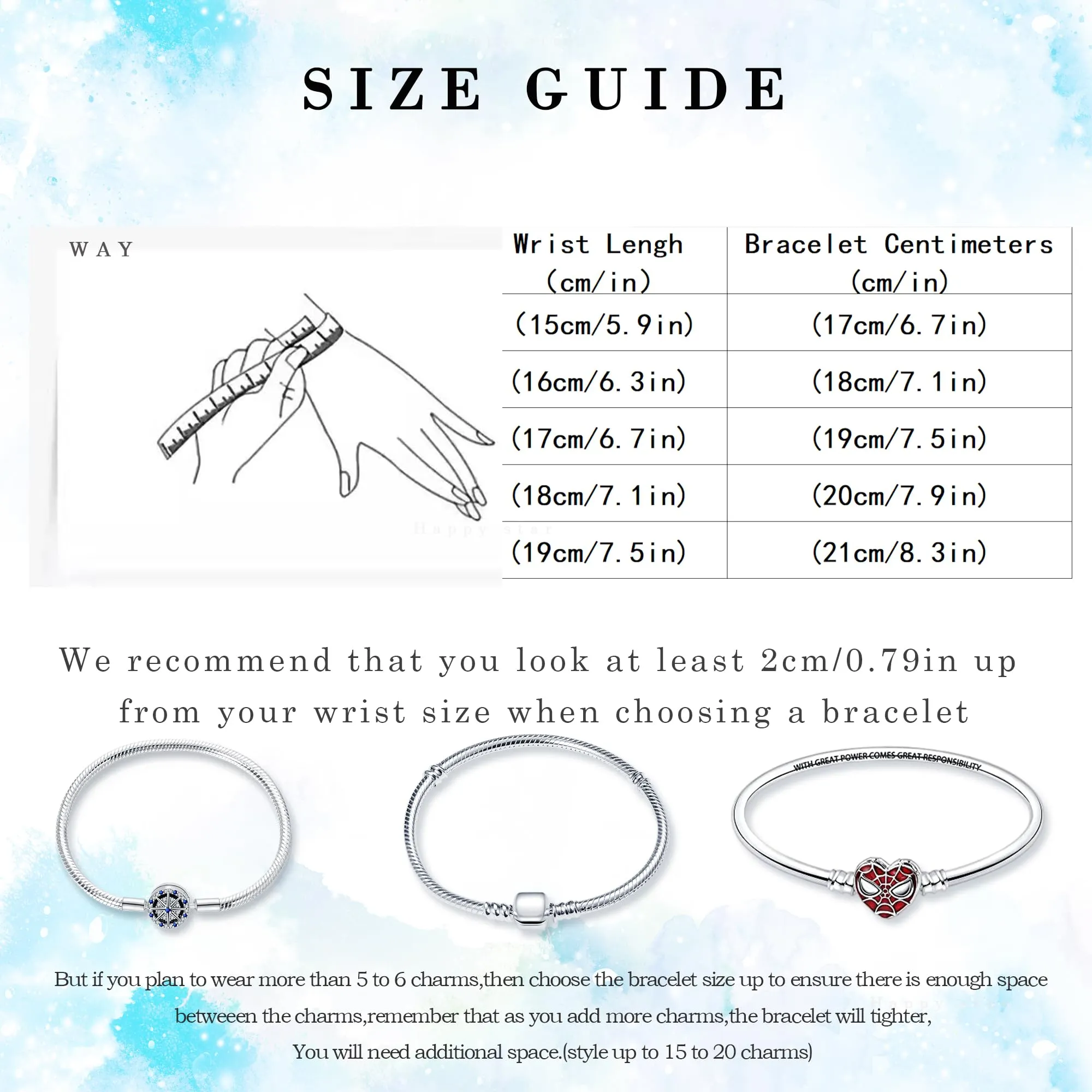 HappyStar Bracciale Donna Bead Charm in Argento Sterling 925, Maglia Snake, 18cm - immagine 6