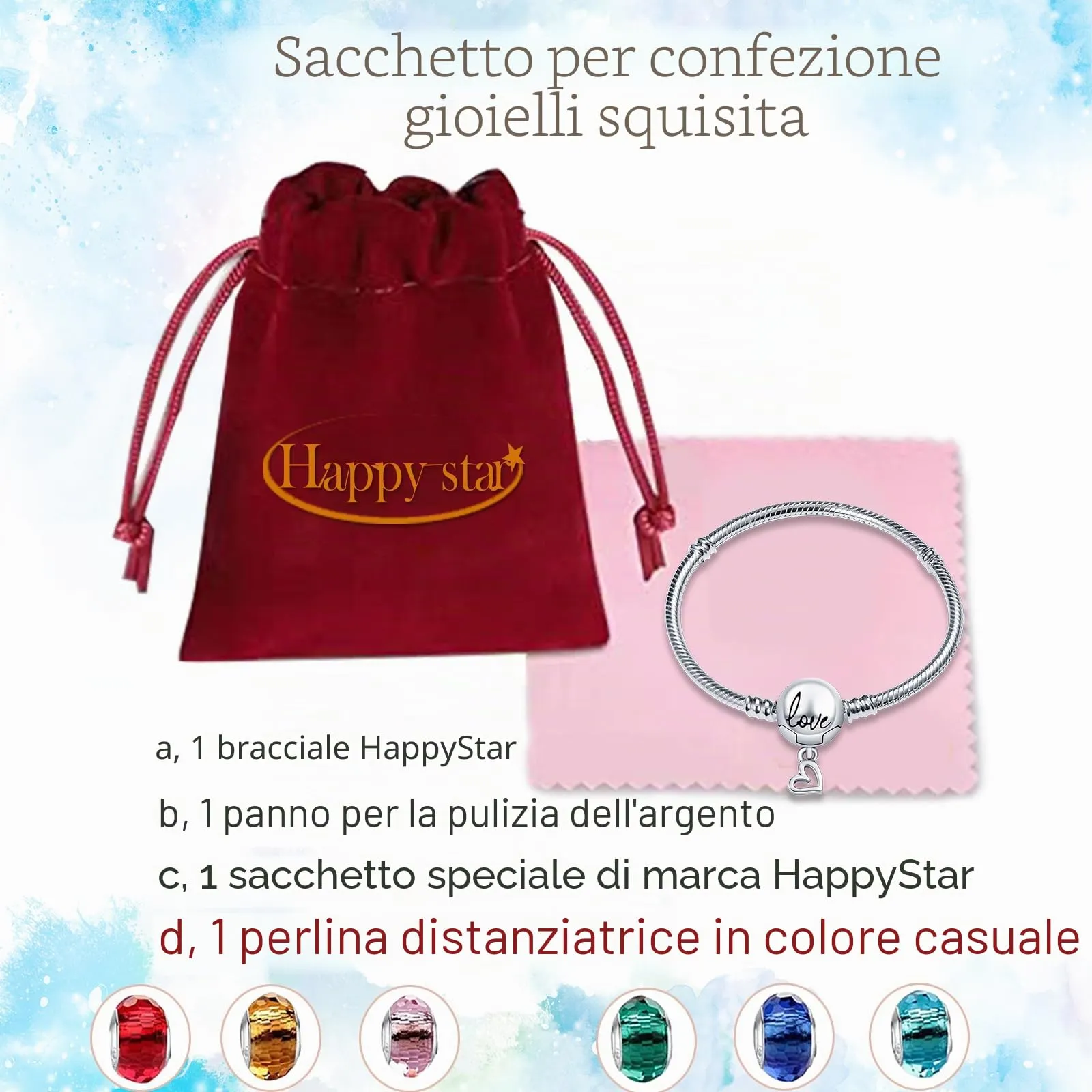 HappyStar Bracciale Donna in Argento Sterling 925 con Maglia Snake e Charms Compatibili - immagine 4