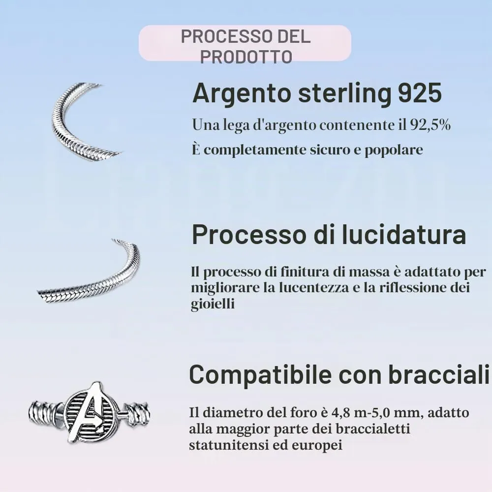 HappyStar Bracciale Donna Bead Charm in Argento Sterling 925, Maglia Snake - immagine 3