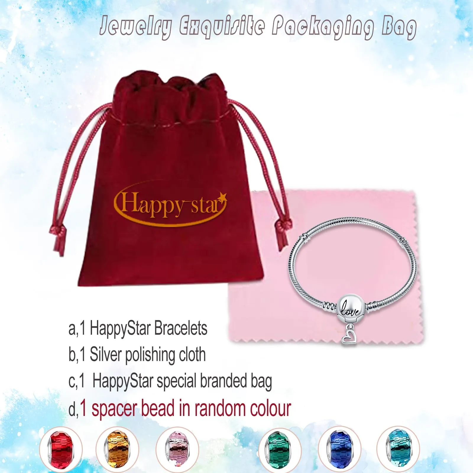 HappyStar Braccialetto a catena a serpente in argento sterling 925, compatibile con ciondoli Pandora, 21 cm - immagine 4