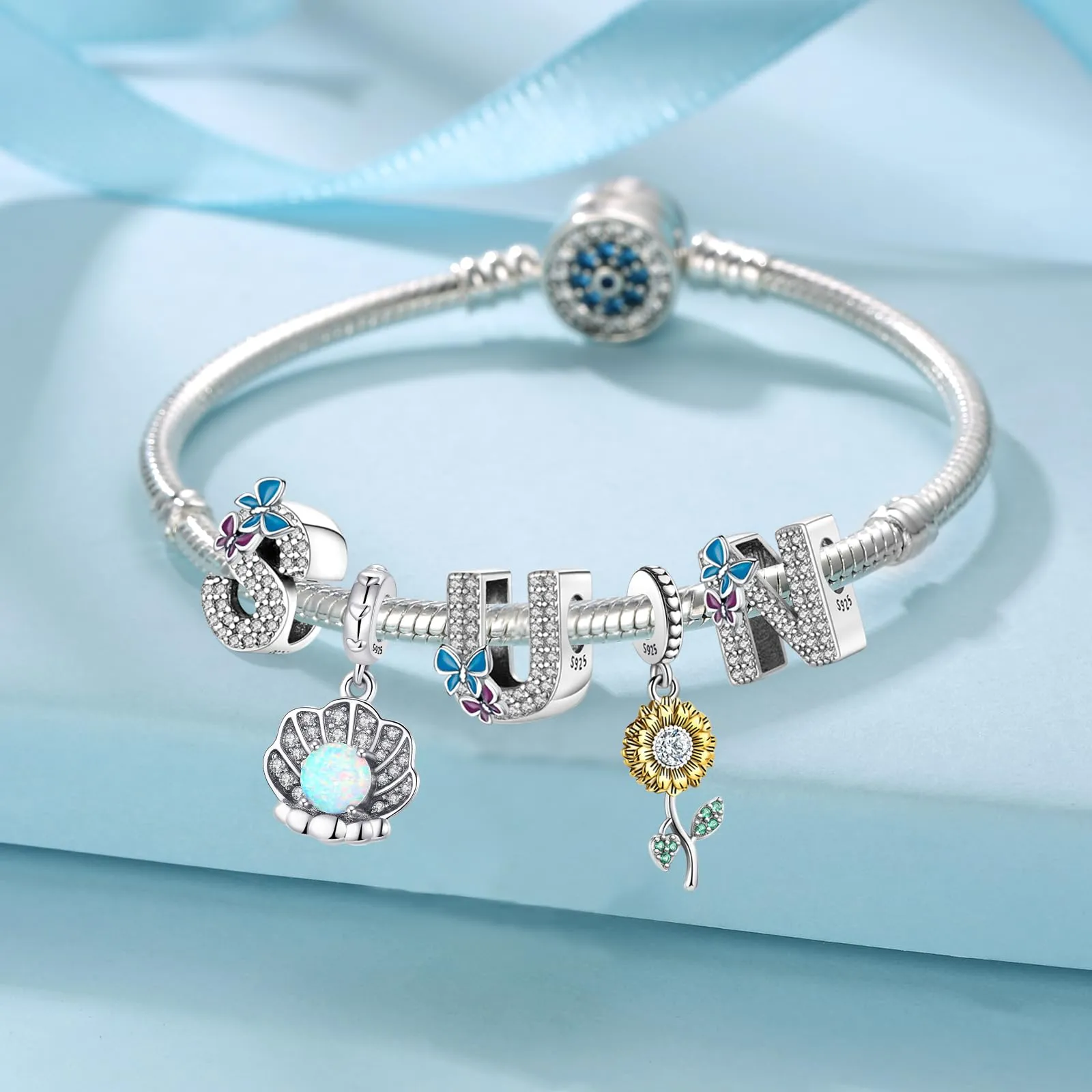 Jokmeo Charm Lettera Y in Argento Sterling 925 con Motivo a Farfalla per Bracciali e Collane Europei - immagine 5