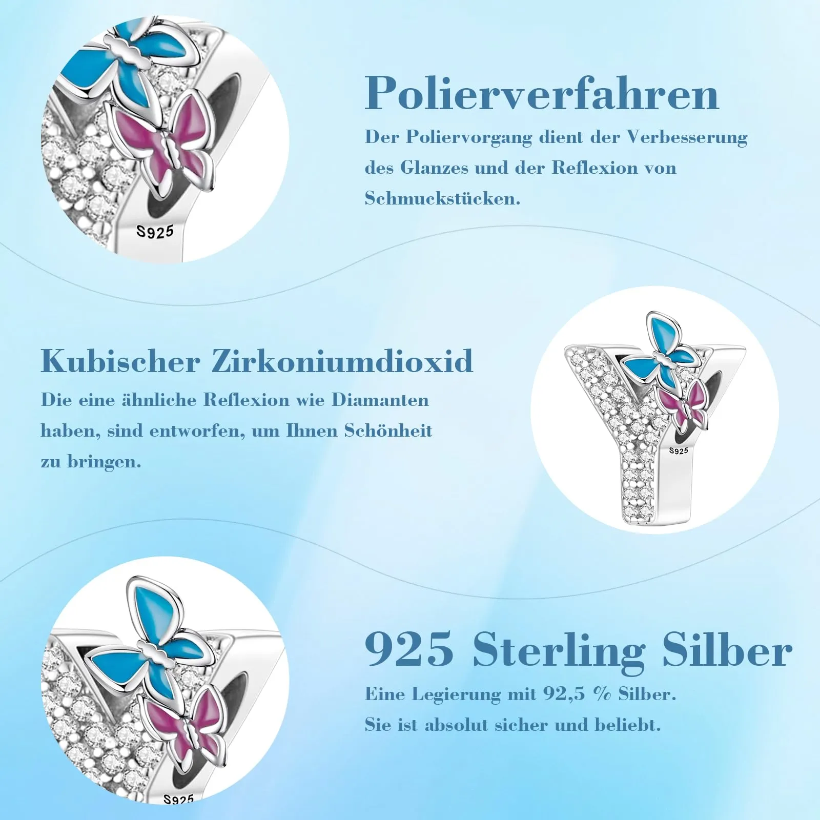 Jokmeo Charm Lettera Y in Argento Sterling 925 con Motivo a Farfalla per Bracciali e Collane Europei - immagine 6