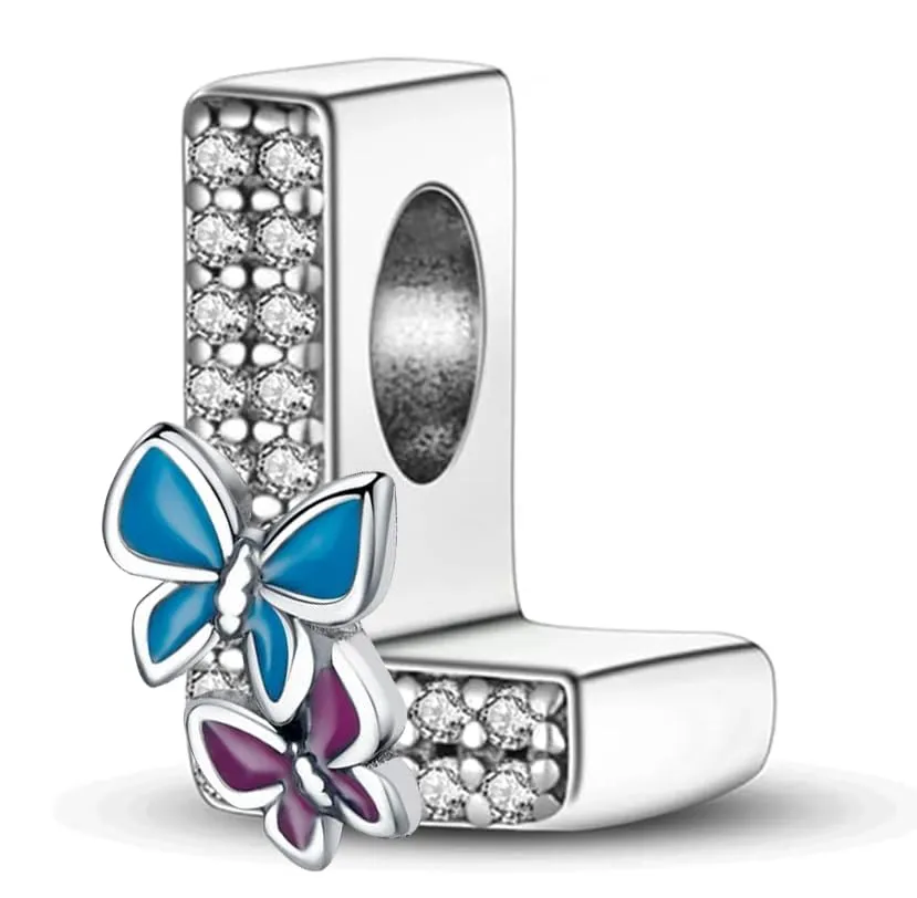 Jokmeo Charm Lettera L in Argento Sterling 925 con Motivo a Farfalla - immagine 1