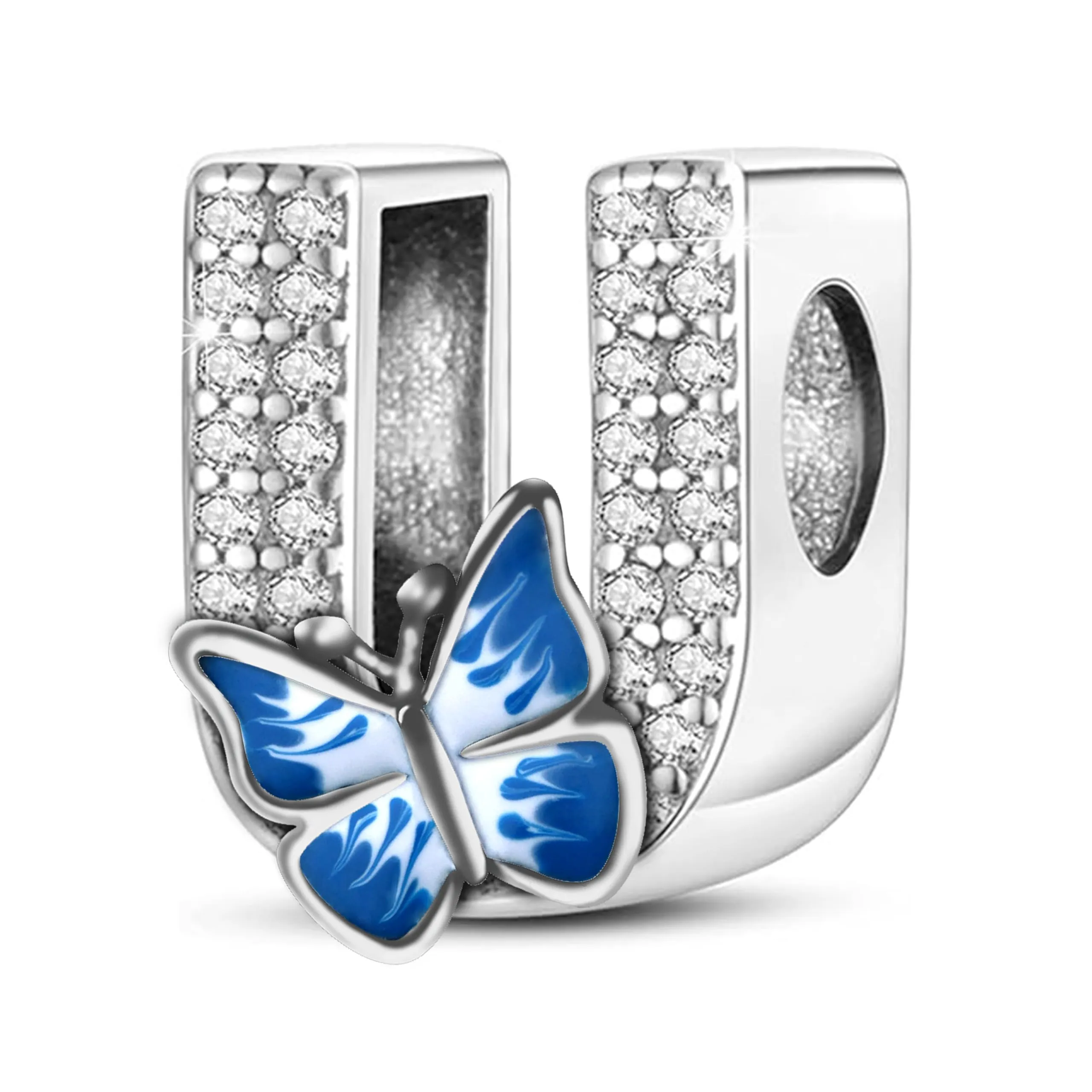 Jokmeo Charm Lettera U in Argento Sterling 925 con Motivo a Farfalla - immagine 1