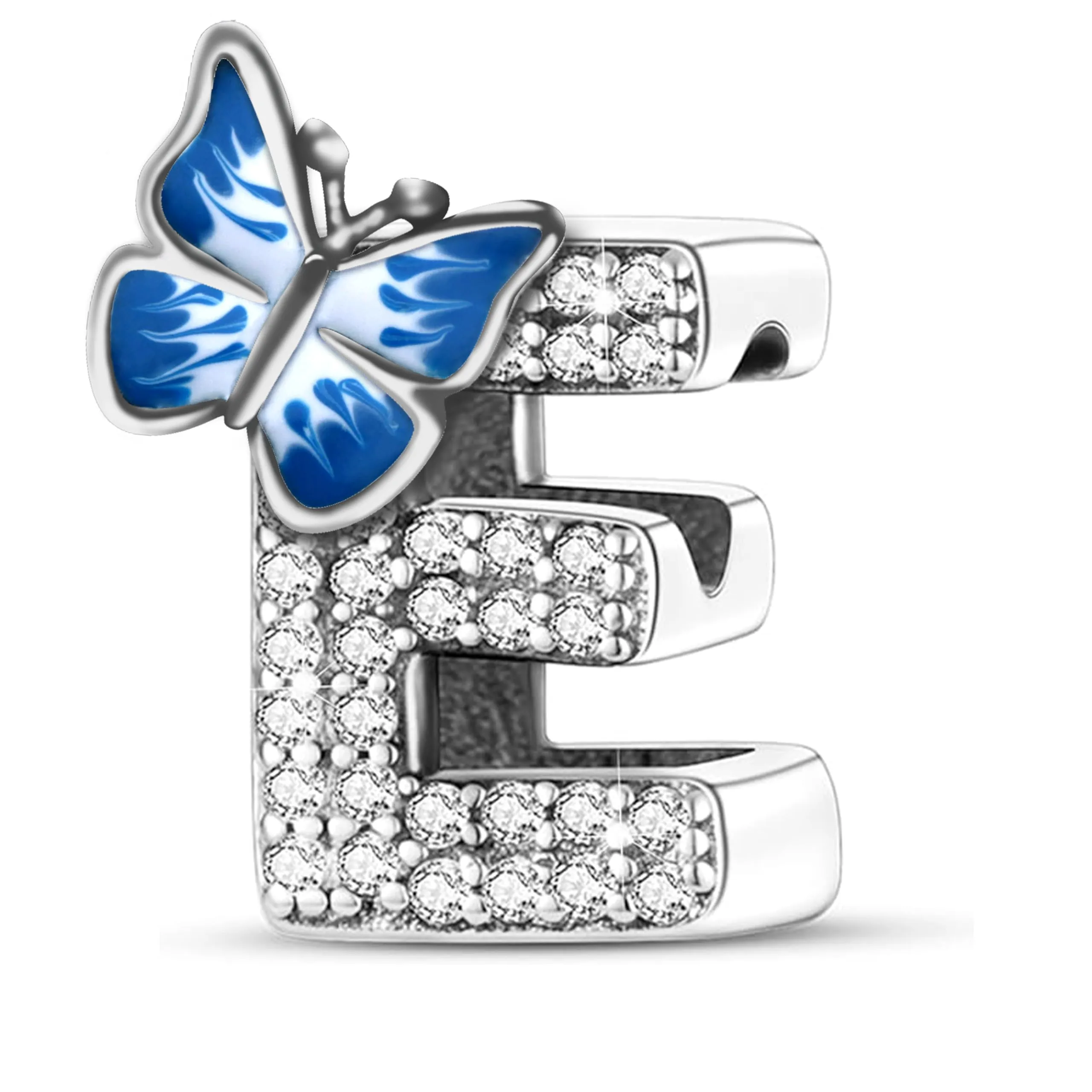 Jokmeo Charm Lettera E in Argento Sterling 925 con Motivo a Farfalla - immagine 1