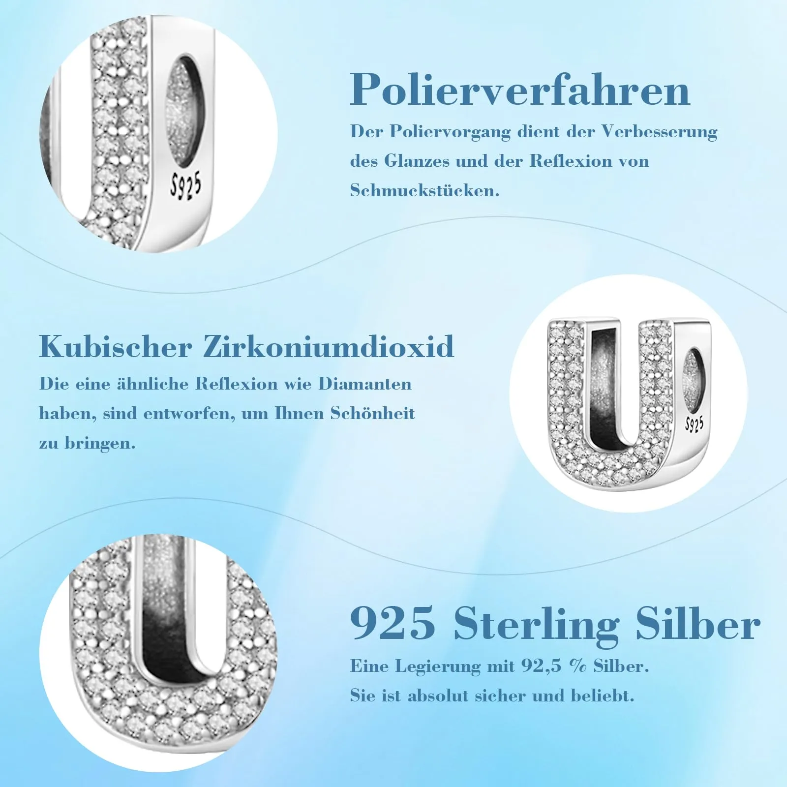Jokmeo Charm Lettera U in Argento Sterling 925 per Donna - immagine 6