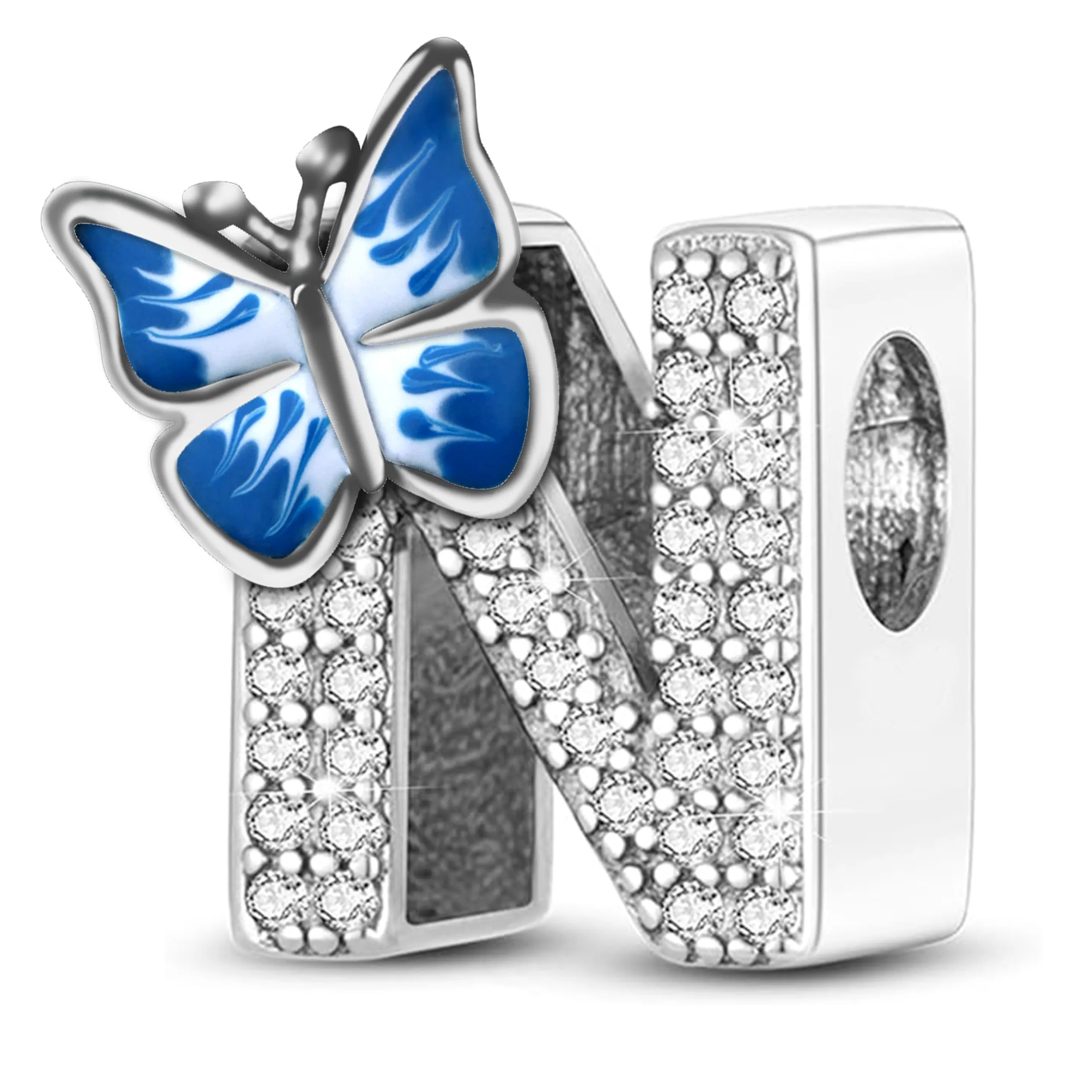 Jokmeo Charm Lettera N in Argento Sterling 925 con Motivo a Farfalla - immagine 1