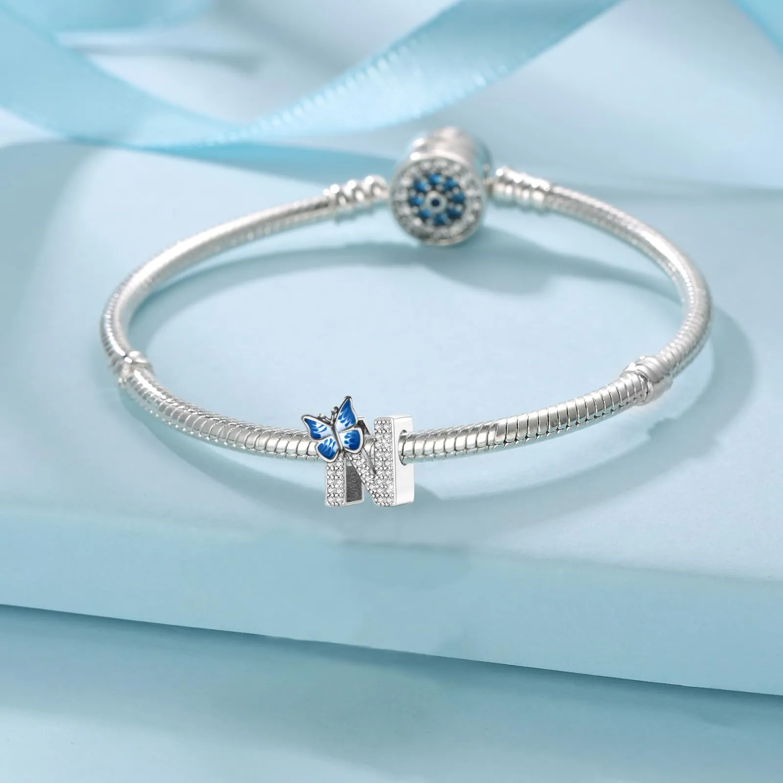 Jokmeo Charm Lettera N in Argento Sterling 925 con Motivo a Farfalla - immagine 4