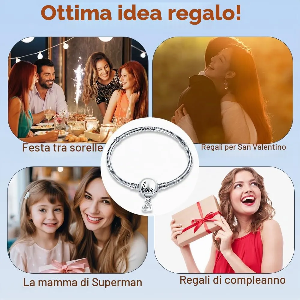 HappyStar Bracciale Donna in Argento Sterling 925 con Maglia Snake e Charms Compatibili - immagine 5