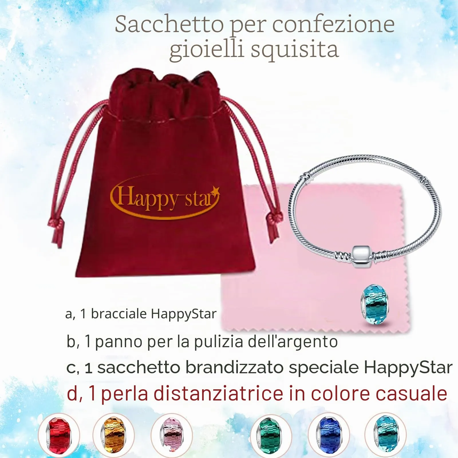 HappyStar Bracciale Donna in Argento Sterling 925 con Maglia Snake e Chiusura per Charms - immagine 4