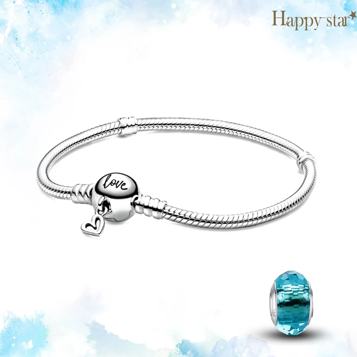 HappyStar Braccialetto a catena a serpente in argento sterling 925 compatibile con ciondoli Pandora, 17 cm - immagine 3
