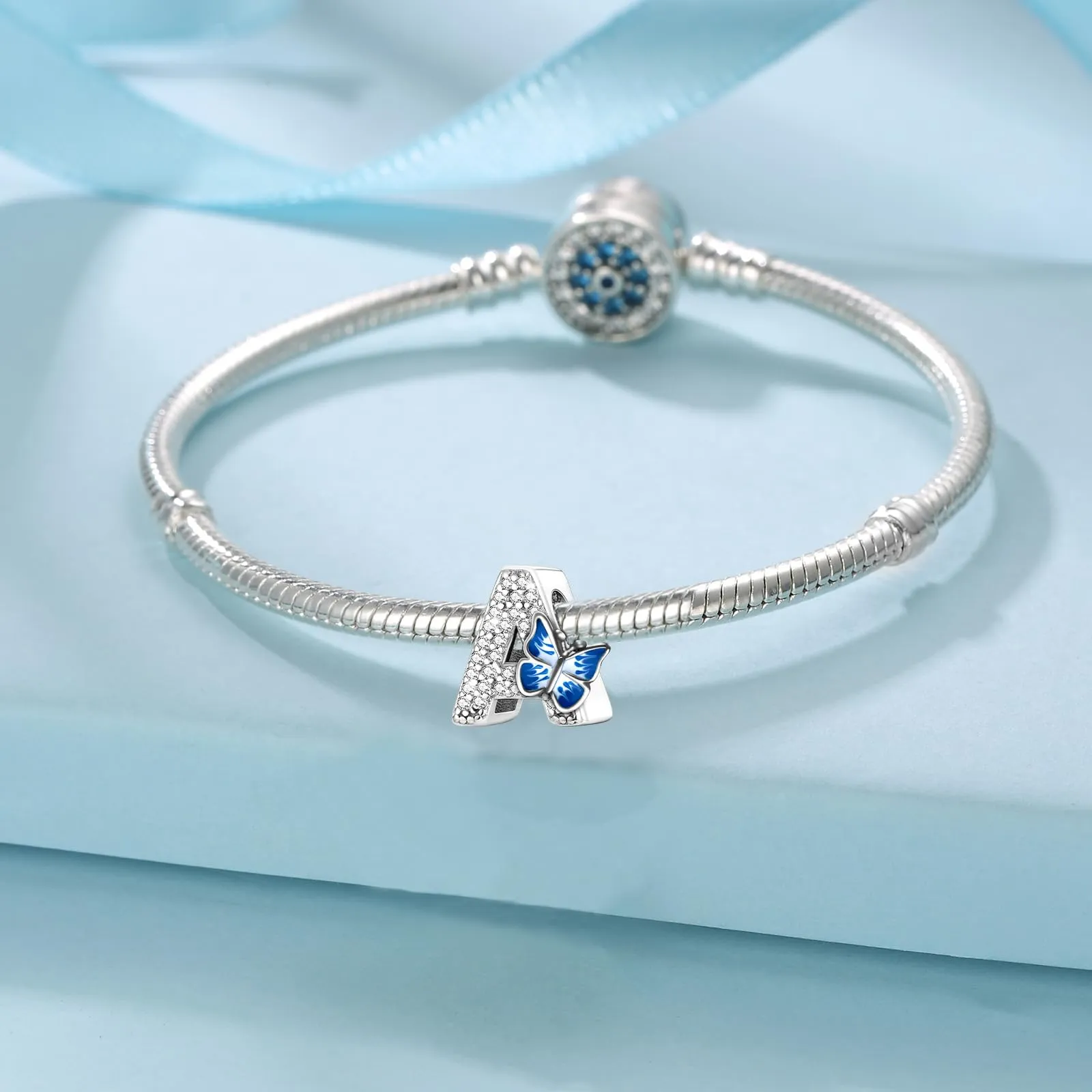 Jokmeo Charm Lettera A in Argento Sterling 925 con Motivo a Farfalla - immagine 4