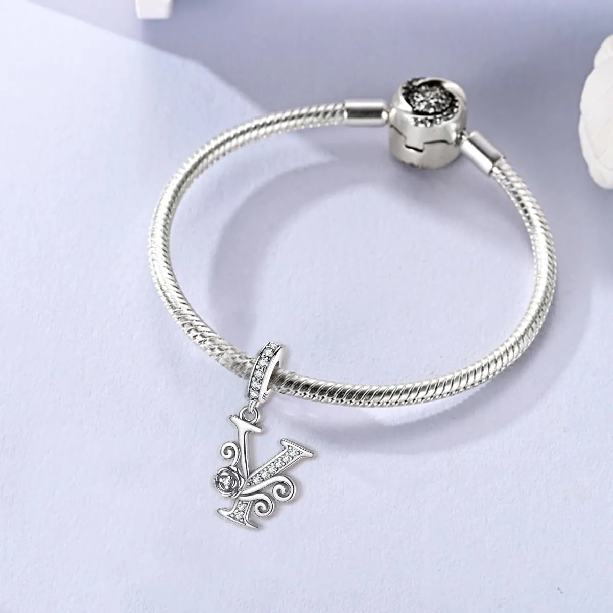 LNQOBU Ciondolo Lettera Alfabeto in Argento Sterling 925 con Zirconia 5A per Bracciale e Collana da Donna - immagine 2