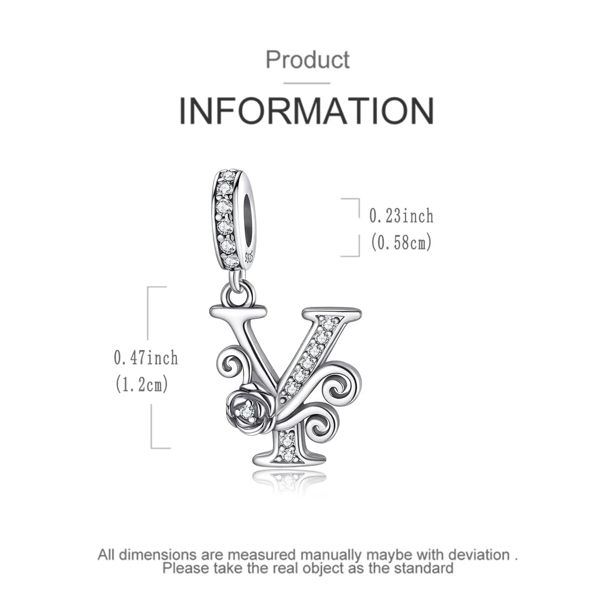 LNQOBU Ciondolo Lettera Alfabeto in Argento Sterling 925 con Zirconia 5A per Bracciale e Collana da Donna - immagine 5