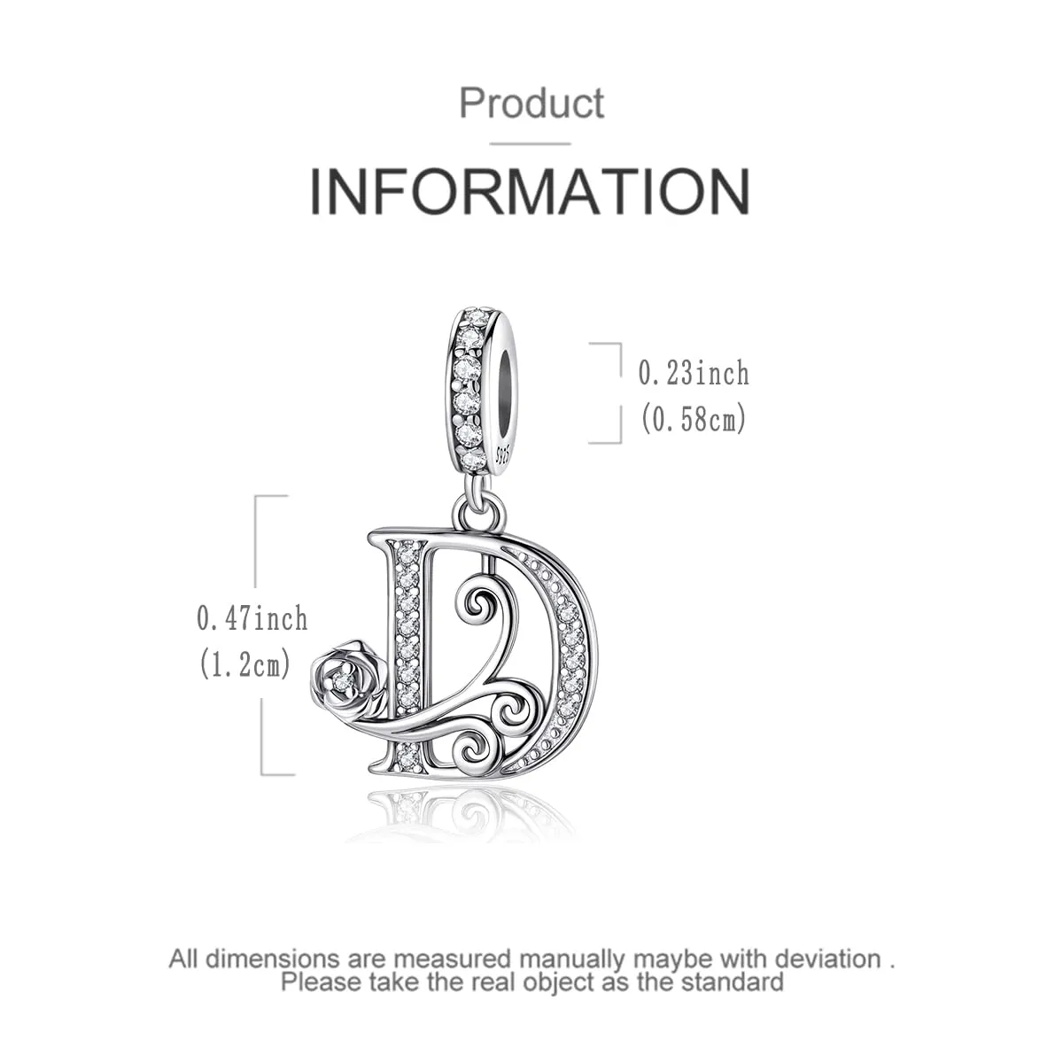 LNQOBU Ciondolo Lettera Rose in Argento Sterling 925 con Zirconia 5A Compatibile con Pandora e Bracciali Europei - immagine 5