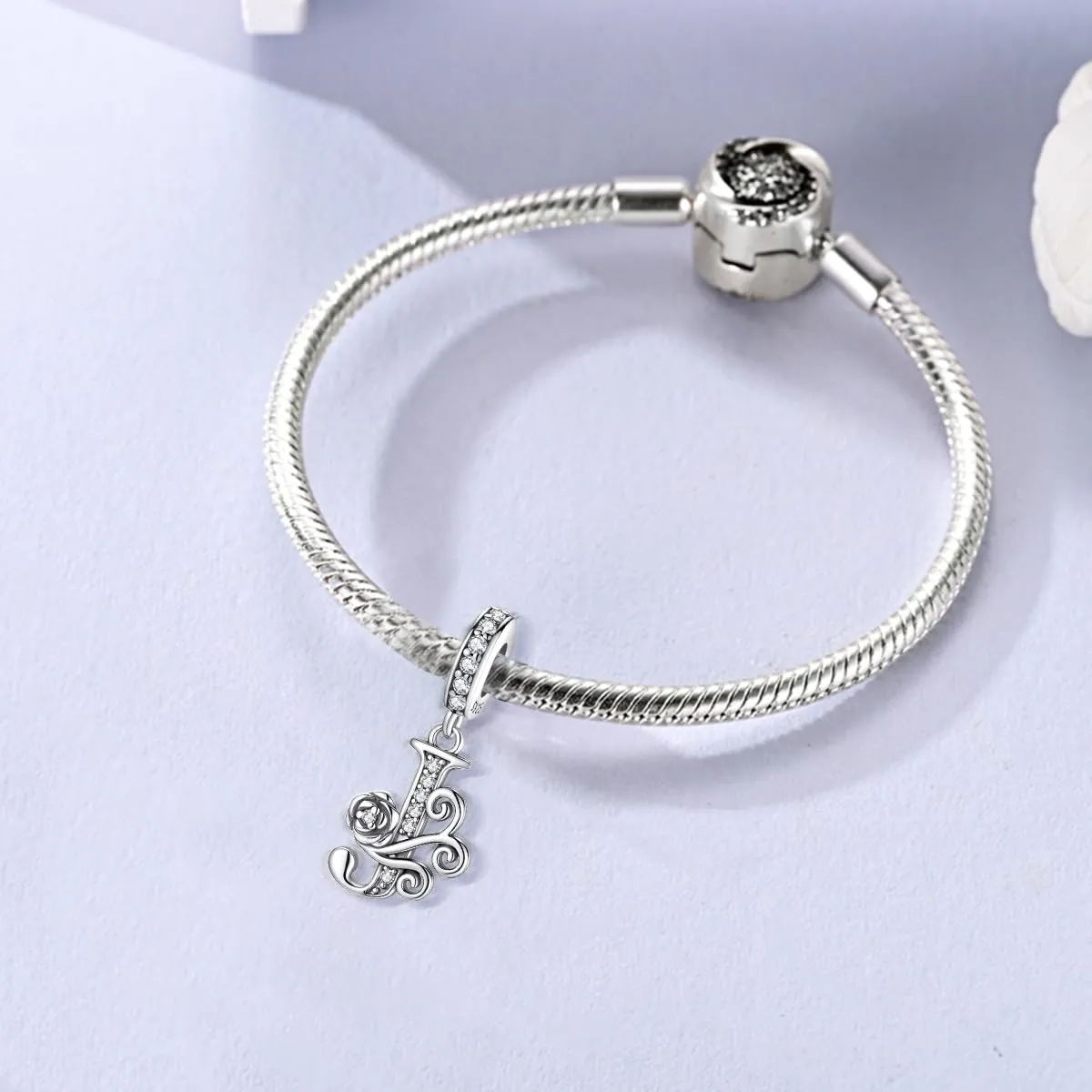 LNQOBU Ciondolo Lettera Alfabeto in Argento Sterling 925 con Zirconia 5A Compatibile con Pandora e Bracciali Europei da Donna - immagine 2