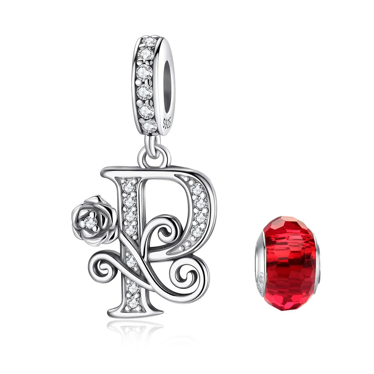 LNQOBU Ciondolo Lettera Rose in Argento Sterling 925 con Zirconia 5A Compatibile con Pandora e Bracciali Europei da Donna - immagine 1