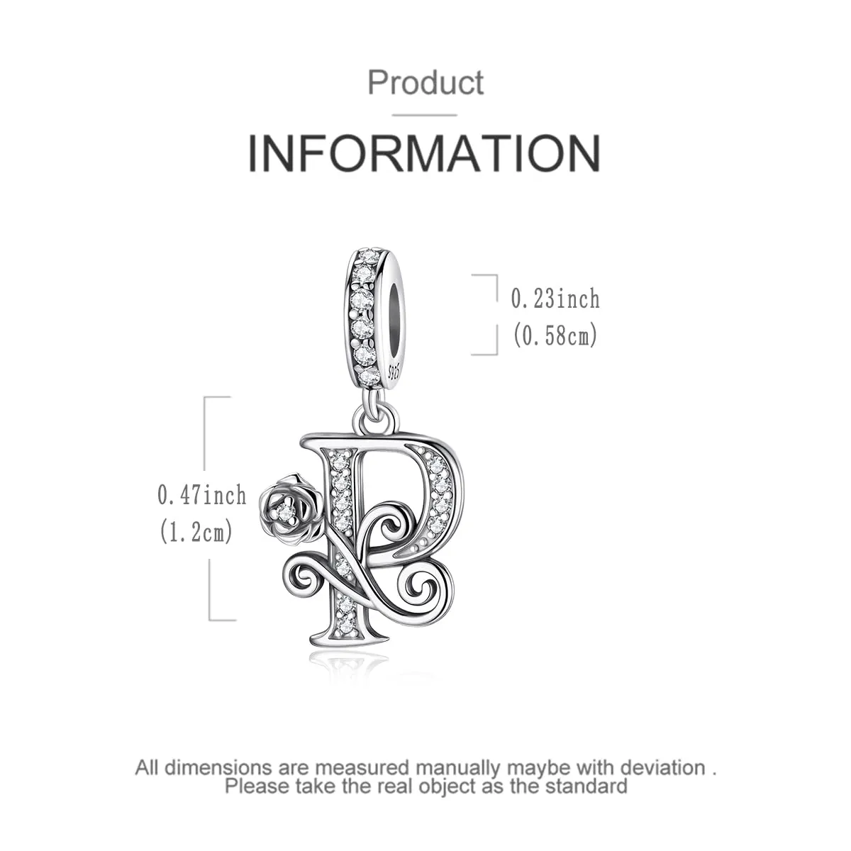 LNQOBU Ciondolo Lettera Rose in Argento Sterling 925 con Zirconia 5A Compatibile con Pandora e Bracciali Europei da Donna - immagine 5