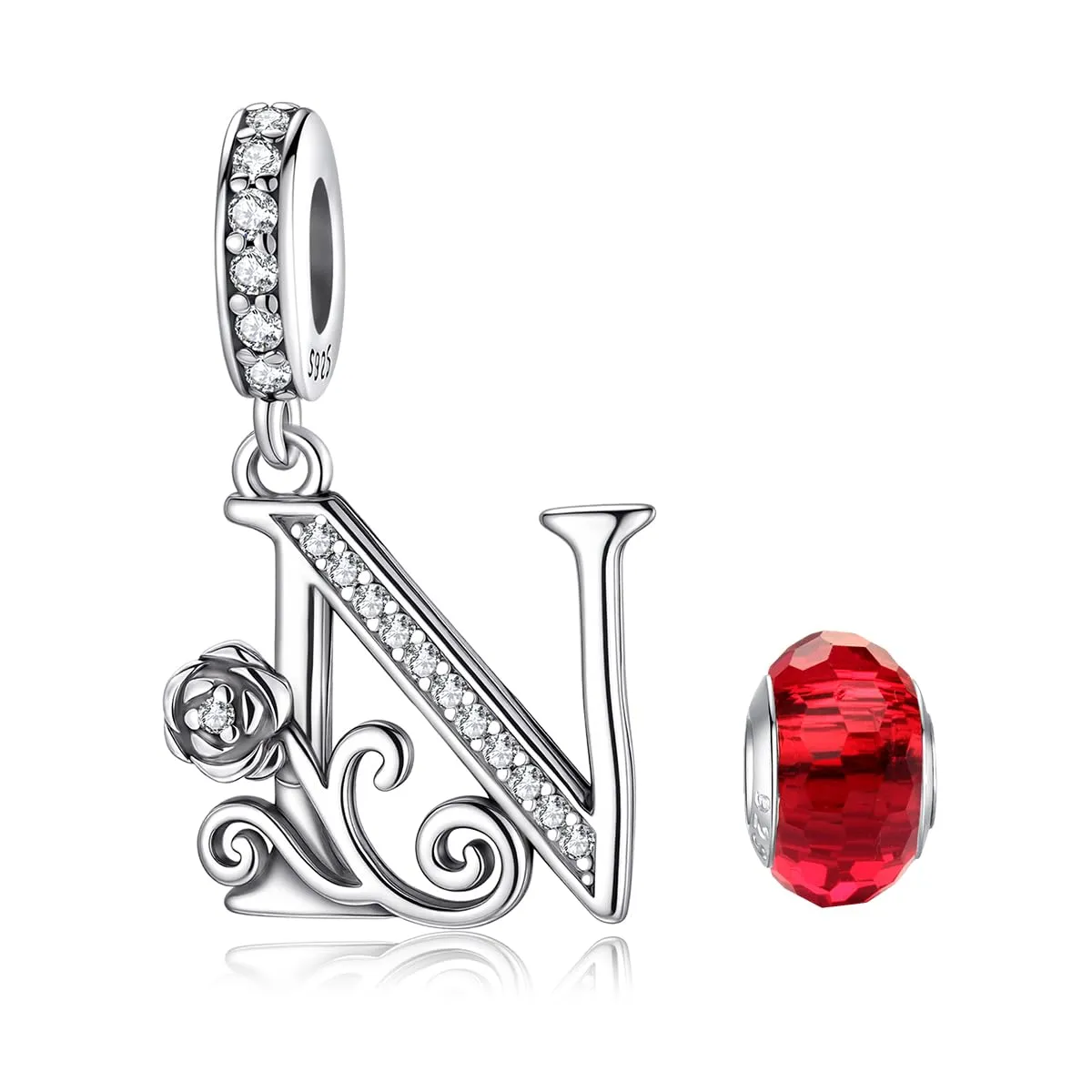 LNQOBU Ciondolo Lettera Alfabeto in Argento Sterling 925 con Zirconia 5A Compatibile con Pandora e Bracciali Europei da Donna - immagine 1