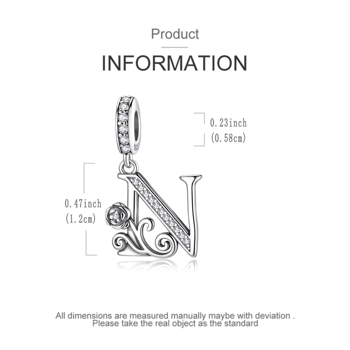 LNQOBU Ciondolo Lettera Alfabeto in Argento Sterling 925 con Zirconia 5A Compatibile con Pandora e Bracciali Europei da Donna - immagine 5