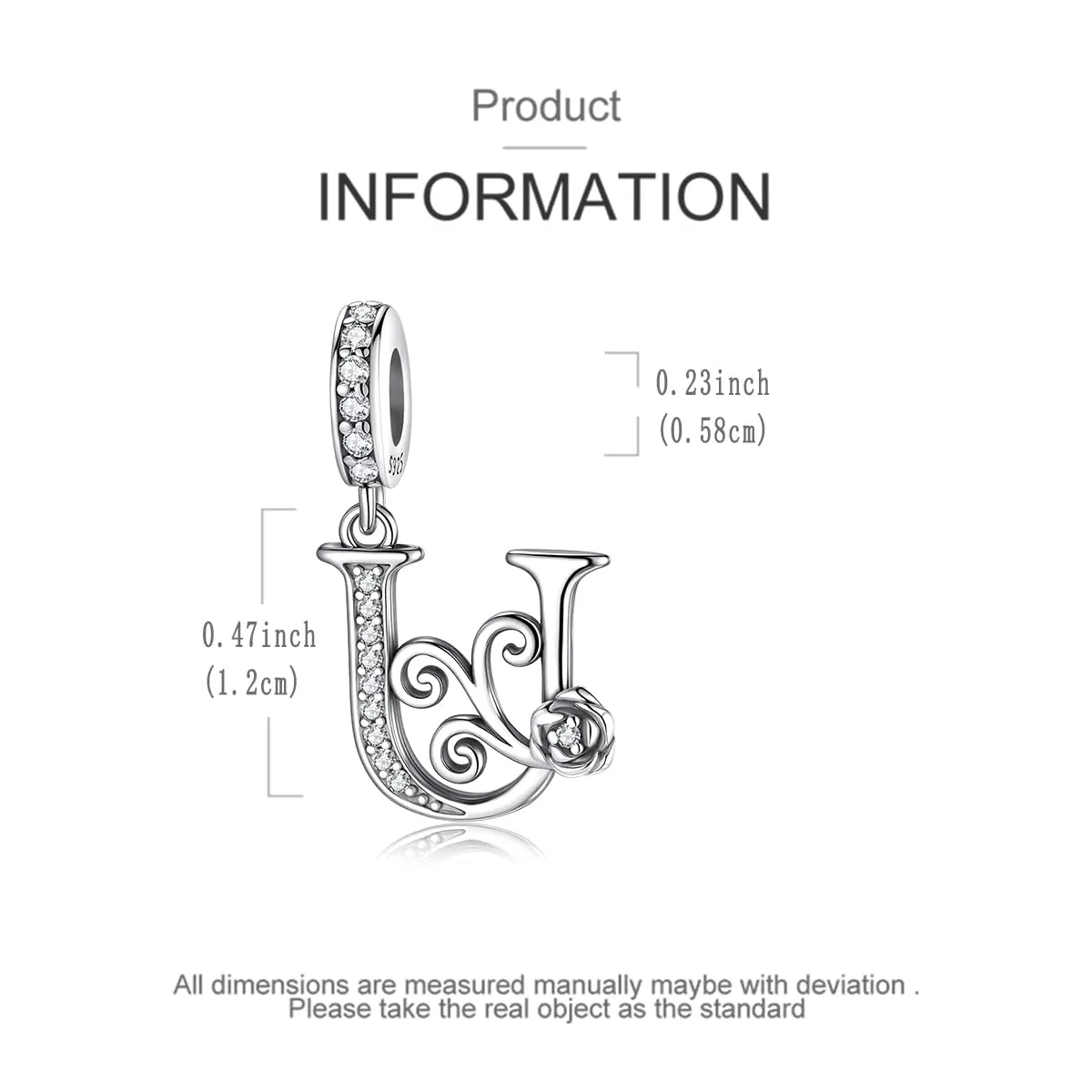 LNQOBU Ciondolo Lettera Alfabeto in Argento Sterling 925 con Zirconia 5A per Bracciali Pandora e Europei e Collane da Donna - immagine 5