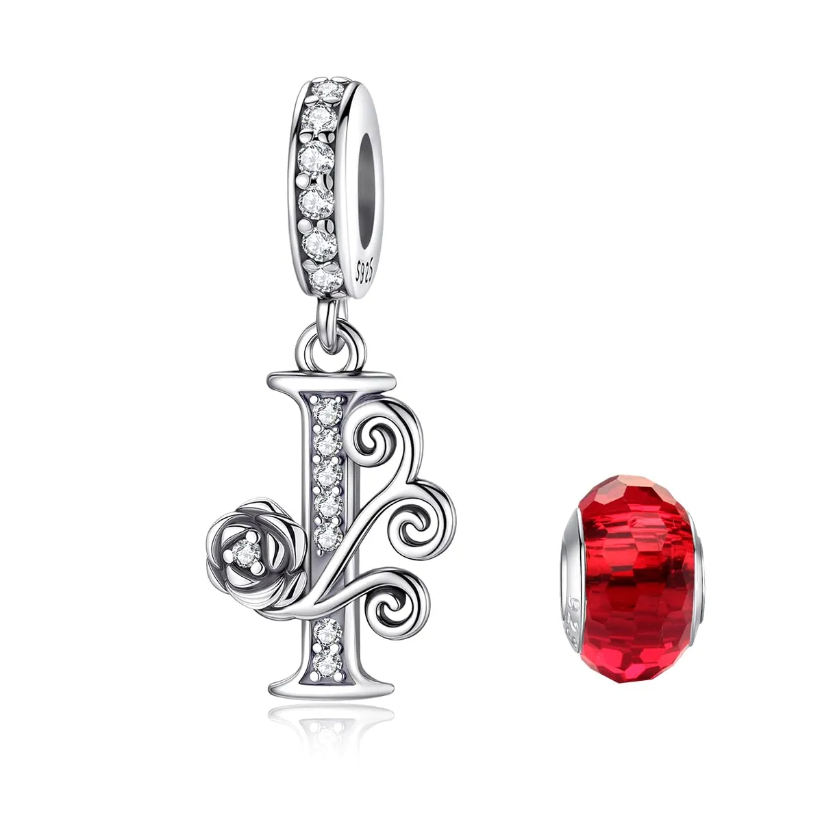 LNQOBU Ciondolo Lettera Rose in Argento Sterling 925 con Zirconia 5A Compatibile con Pandora e Bracciali Europei da Donna - immagine 1