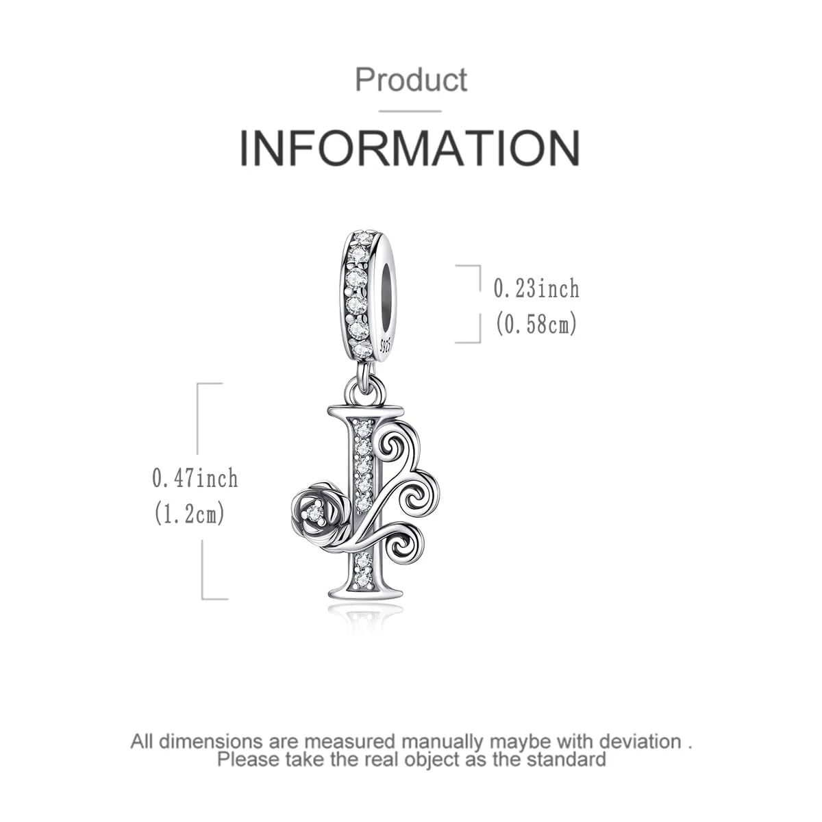 LNQOBU Ciondolo Lettera Rose in Argento Sterling 925 con Zirconia 5A Compatibile con Pandora e Bracciali Europei da Donna - immagine 5