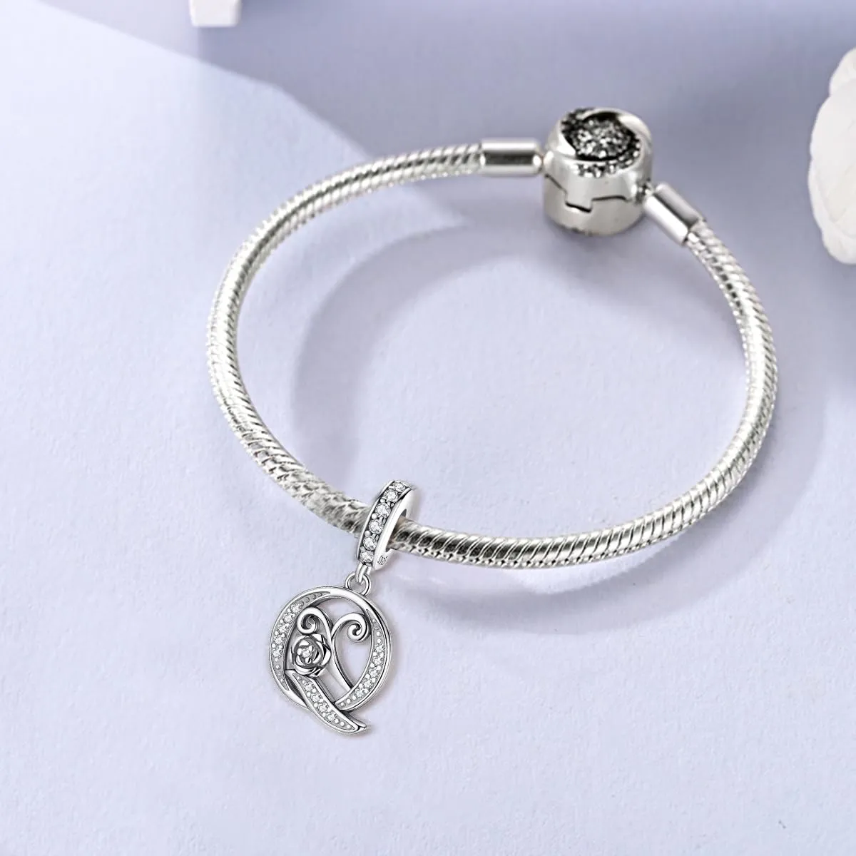 LNQOBU Ciondolo Lettera Alfabeto in Argento Sterling 925 con Zirconia 5A, Compatibile con Pandora e Bracciali Europei - immagine 2