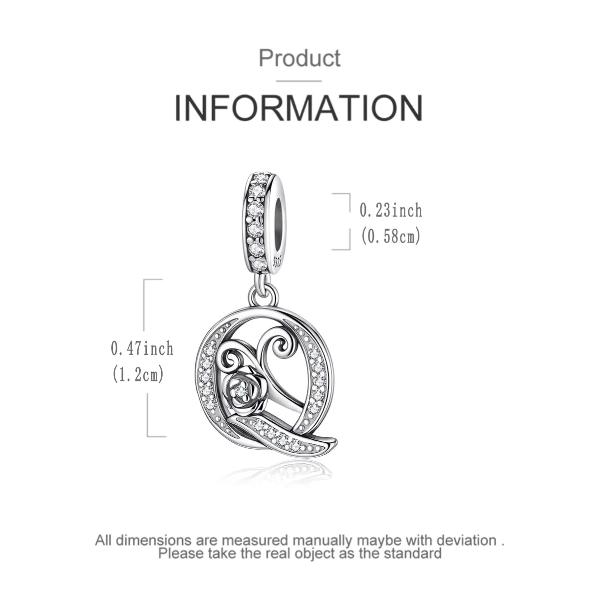 LNQOBU Ciondolo Lettera Alfabeto in Argento Sterling 925 con Zirconia 5A, Compatibile con Pandora e Bracciali Europei - immagine 5
