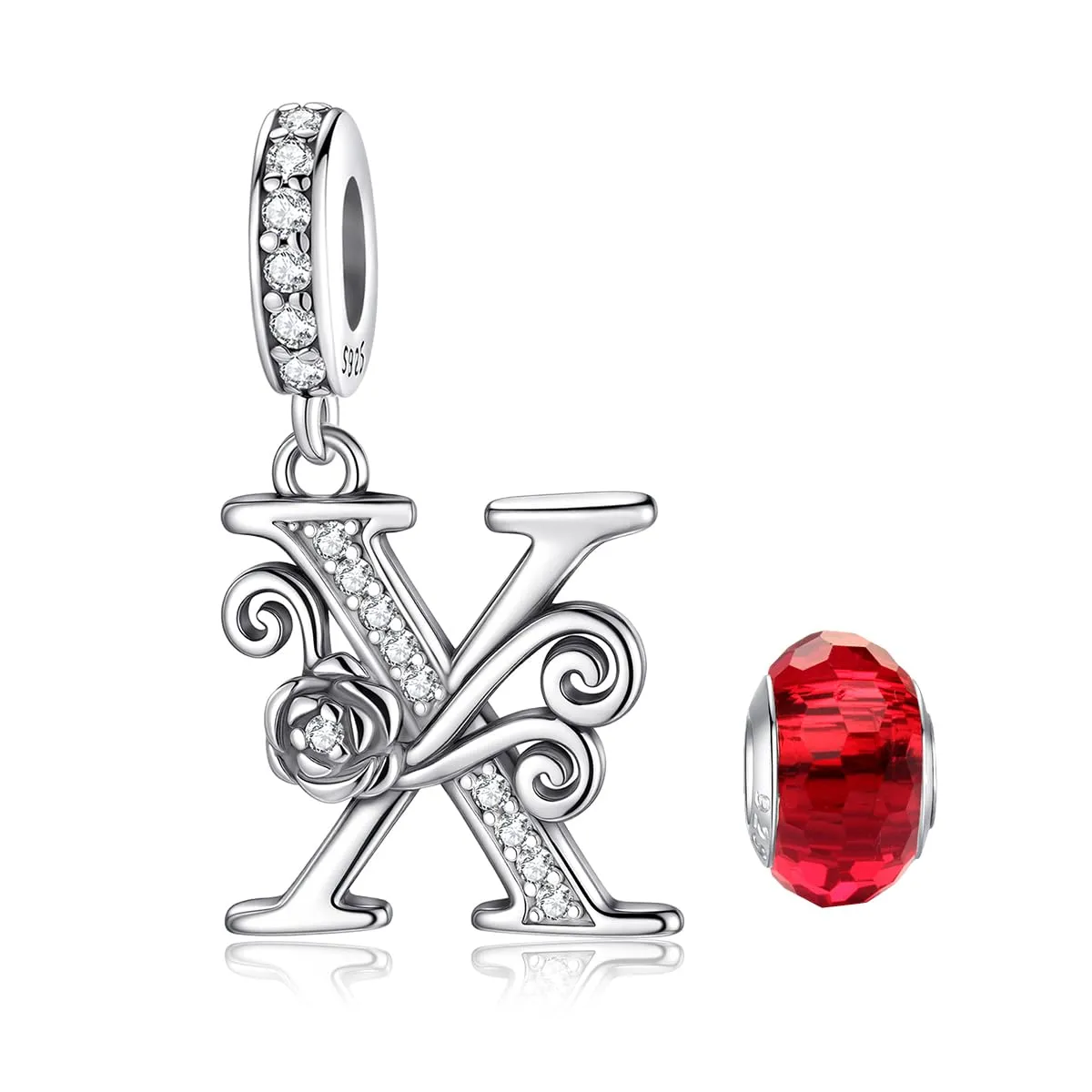 LNQOBU Ciondolo Lettera Alfabeto con Rosa in Argento Sterling 925 e Zirconia 5A per Bracciali Pandora e Europei e Collane da Donna - immagine 1