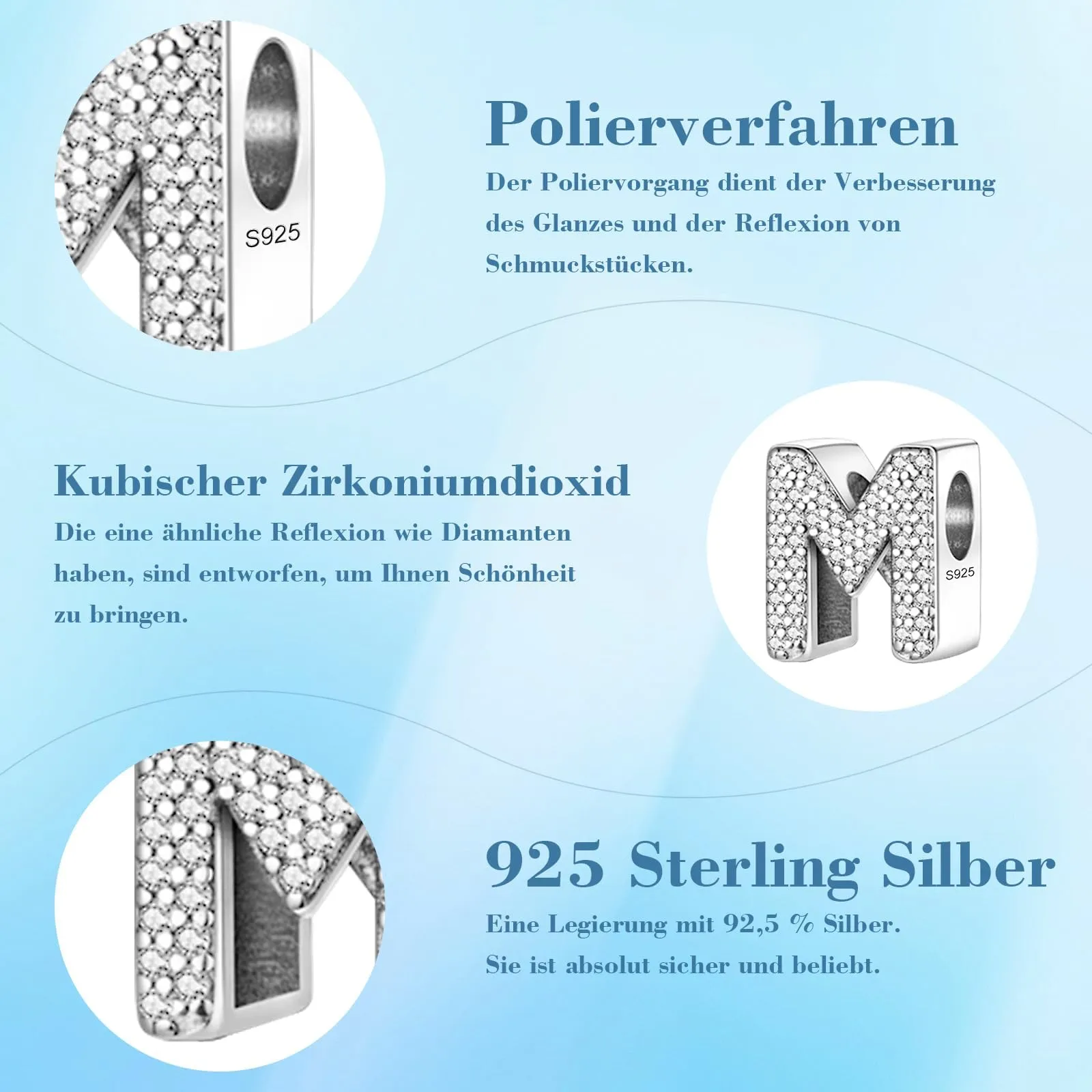 Jokmeo Charm a lettera M in argento sterling 925 per donna - immagine 6