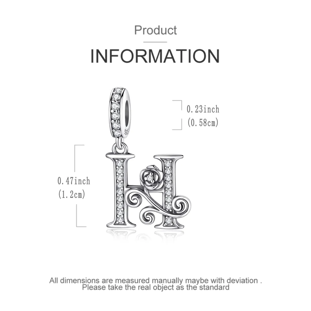 LNQOBU Ciondolo Lettera Alfabeto in Argento Sterling 925 con Zirconia 5A Compatibile con Pandora e Bracciali Europei da Donna - immagine 5