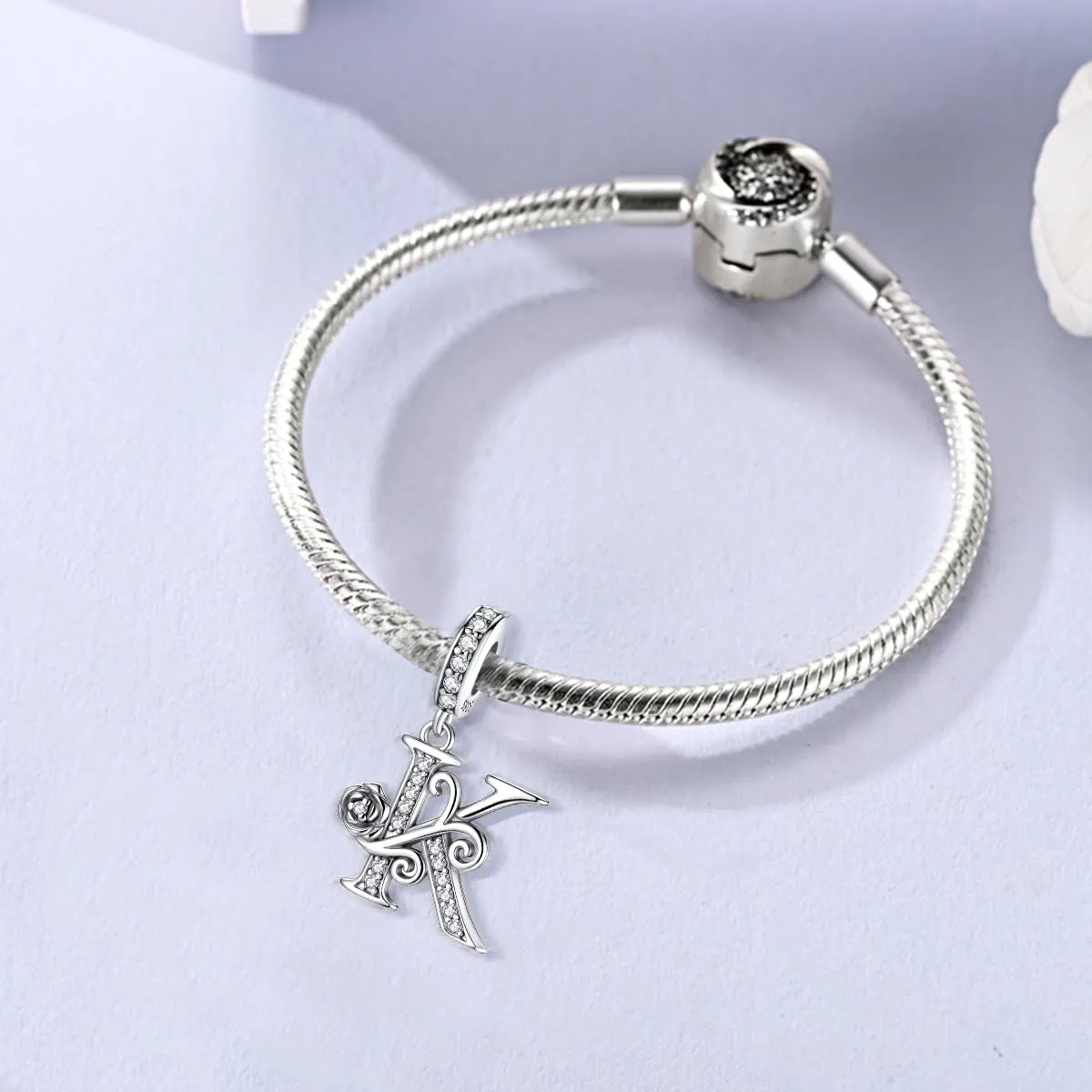 LNQOBU Ciondolo Lettera Alfabeto in Argento Sterling 925 con Zirconia 5A Compatibile con Pandora e Bracciali Europei da Donna - immagine 2