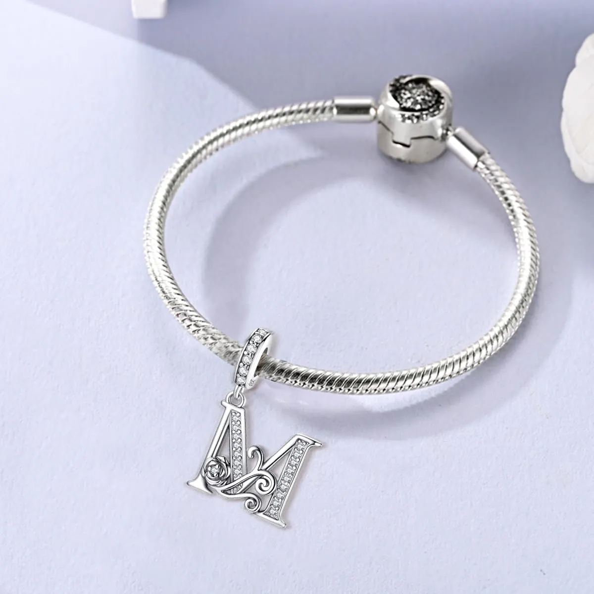 LNQOBU Ciondolo Lettera Alfabeto in Argento Sterling 925 con Zirconia 5A Compatibile con Pandora e Bracciali Europei da Donna - immagine 2