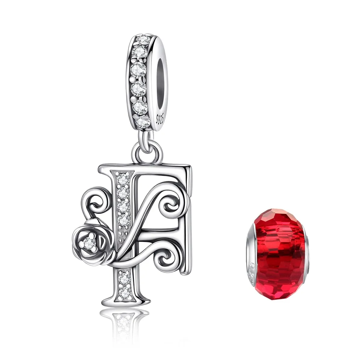 LNQOBU Ciondolo Lettera Alfabeto Rose in Argento Sterling 925 con Zirconia 5A Compatibile con Pandora e Bracciali Europei da Donna - immagine 1