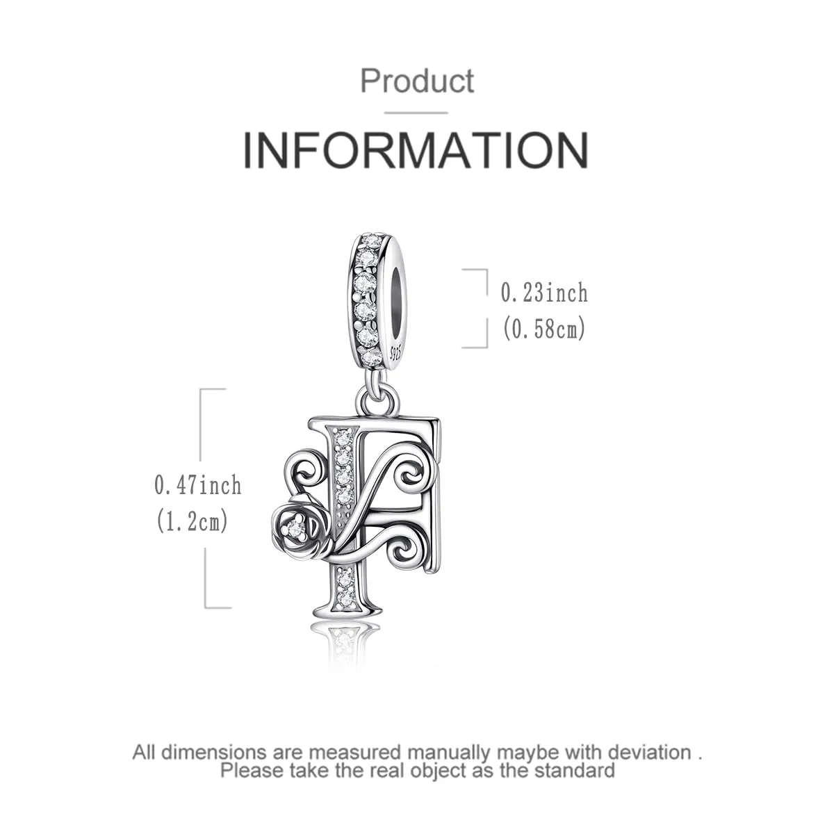 LNQOBU Ciondolo Lettera Alfabeto Rose in Argento Sterling 925 con Zirconia 5A Compatibile con Pandora e Bracciali Europei da Donna - immagine 5