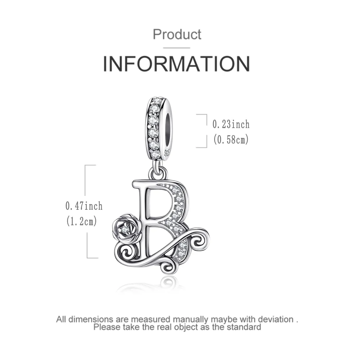 LNQOBU Ciondolo Lettera Alfabeto in Argento Sterling 925 con Zirconia 5A Compatibile con Pandora e Bracciali Europei da Donna - immagine 5