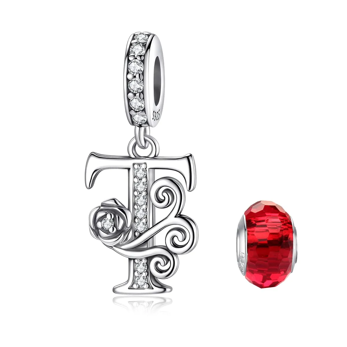 LNQOBU Ciondolo Lettera Rose in Argento Sterling 925 con Zirconia 5A Compatibile con Pandora e Bracciali Europei da Donna - immagine 1